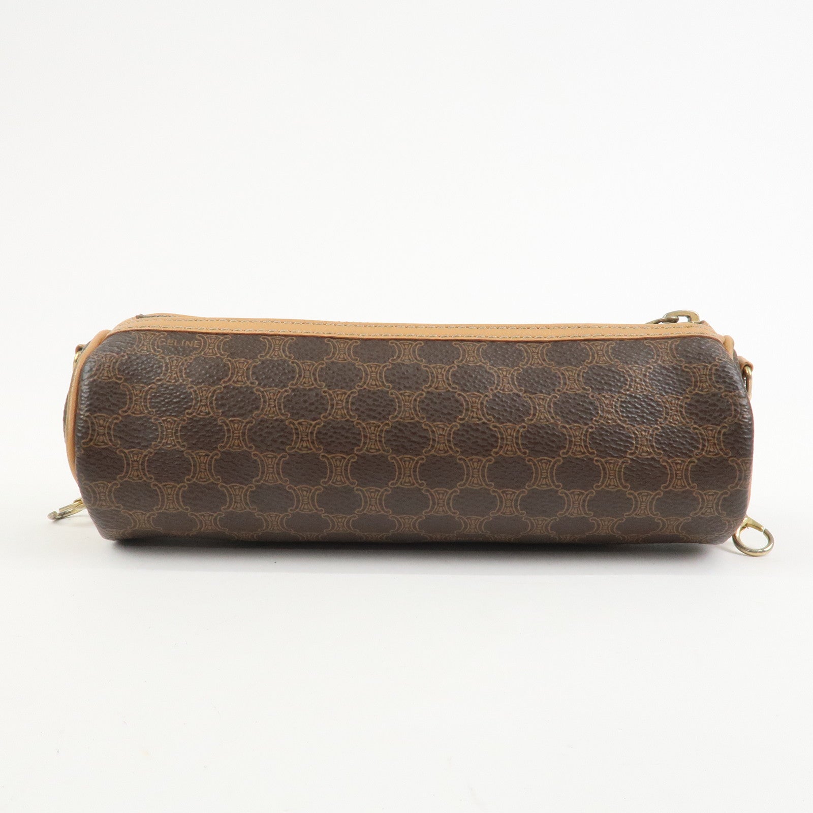 CELINE Macadam PVC Canvas Leather Cosmetic Makeup Pouch Brown