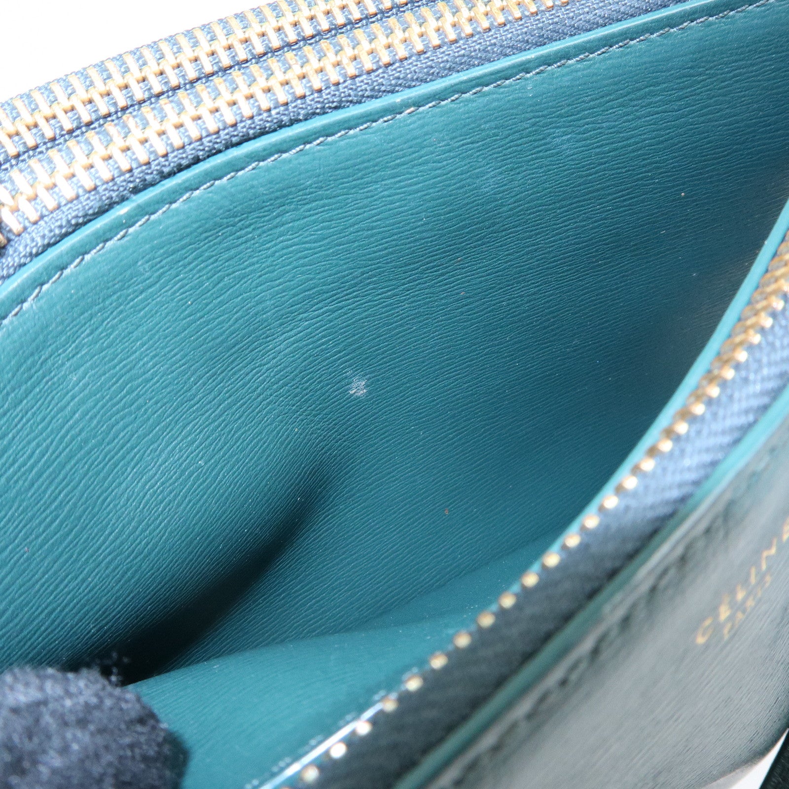 CELINE Trio Leather Shoulder Bag Three Detachable Pouch Dark Green