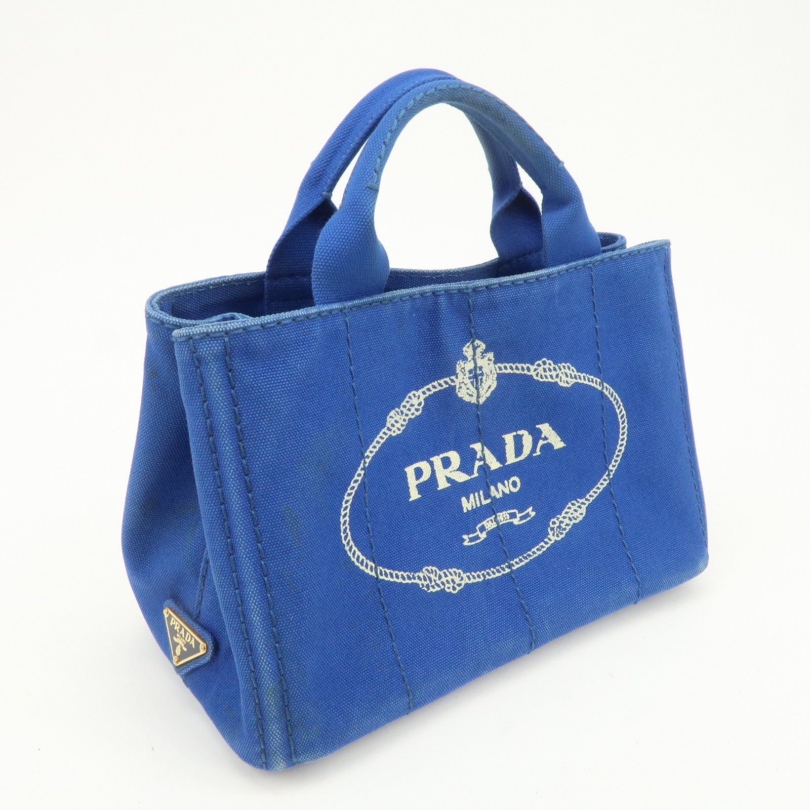 PRADA Logo Canapa Mini Canvas Hand Bag Tote Bag Blue BN2439