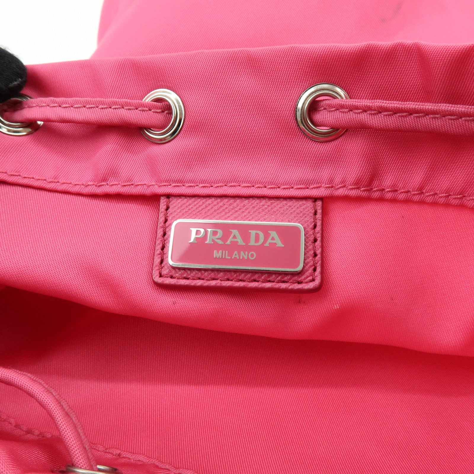 PRADA Triangle Logo Nylon Leather Drawstring Pouch Pink 1N0369