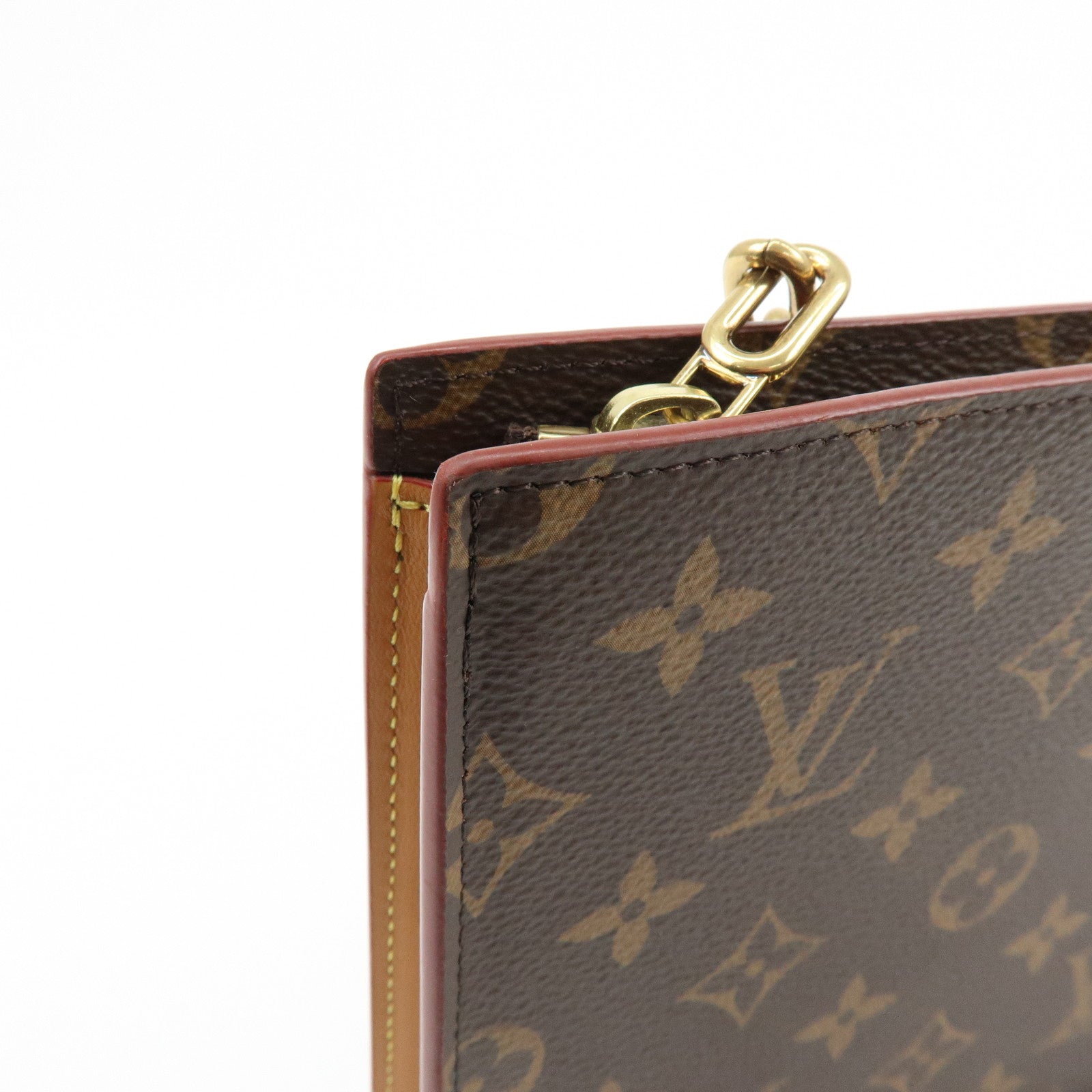 Louis Vuitton Monogram Chain Clutch Bag Pouch Brown M55646