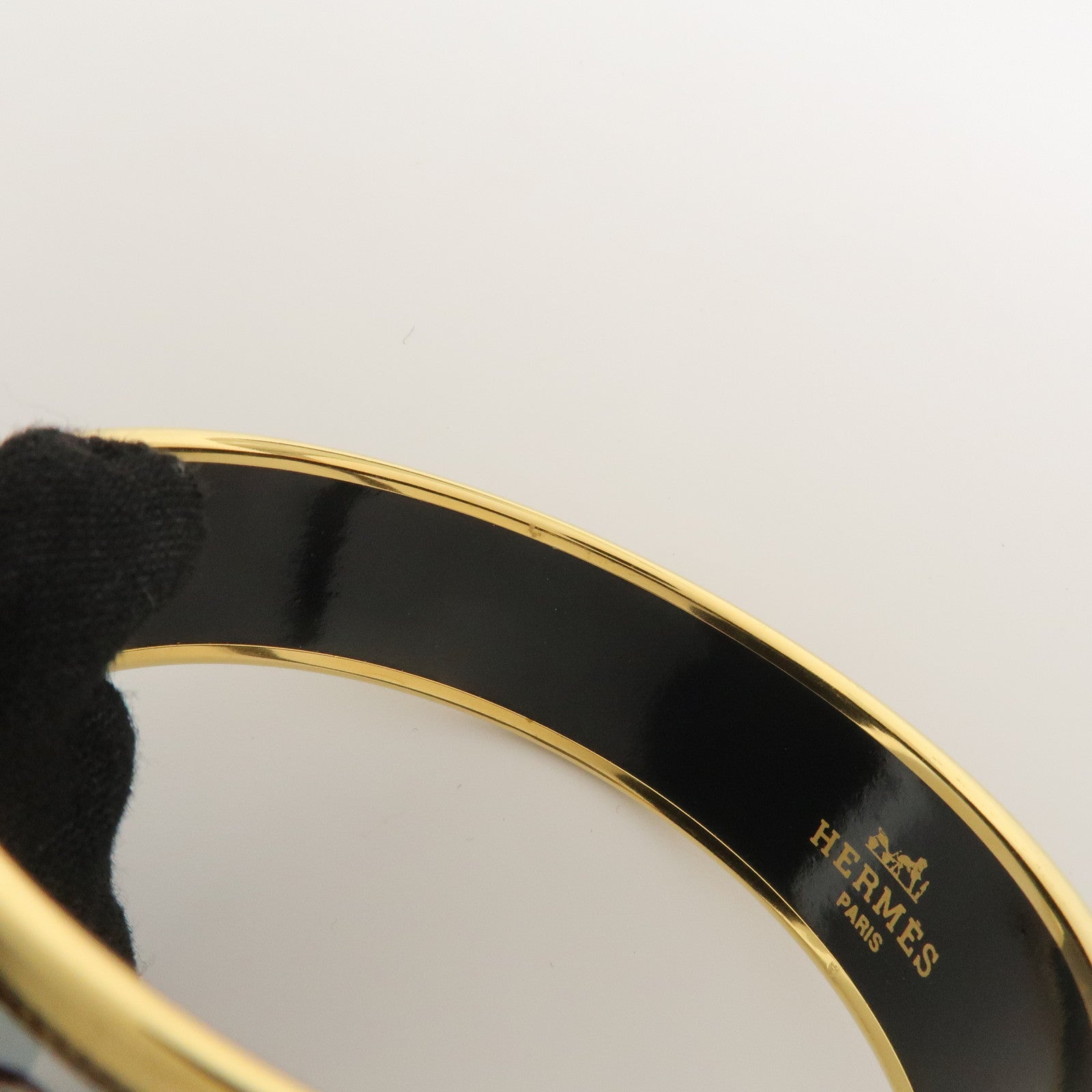 HERMES Email GM Bangle Plated Bracelet Gold Brown