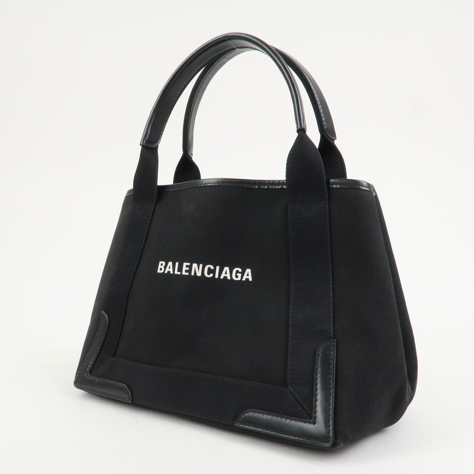 BALENCIAGA Navy Cabas Canvas Leather Small Tote Bag Hand Bag 339933
