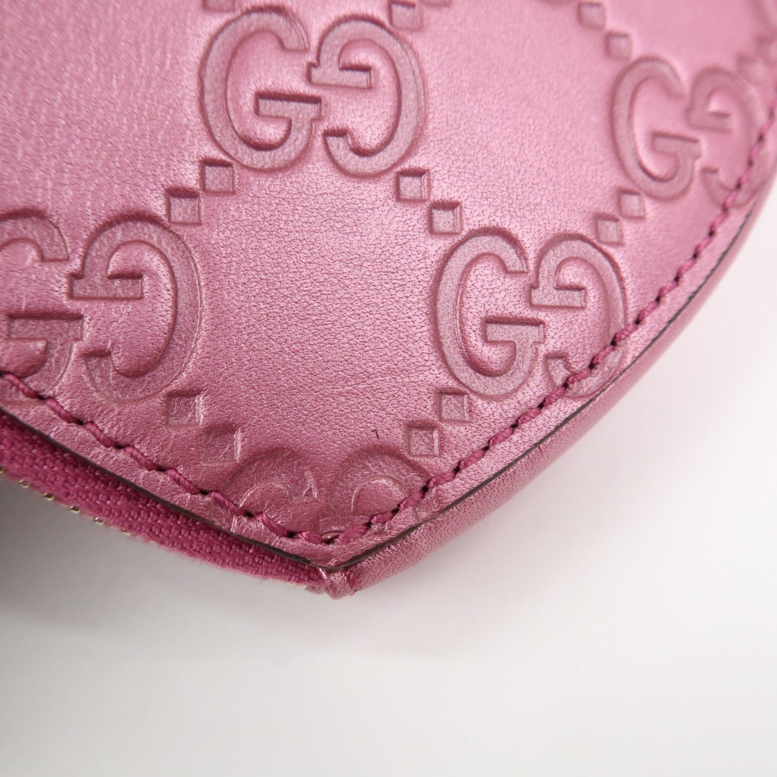 GUCCI Lovely Heart Guccissima Leather Coin Case MetallicPink 152615