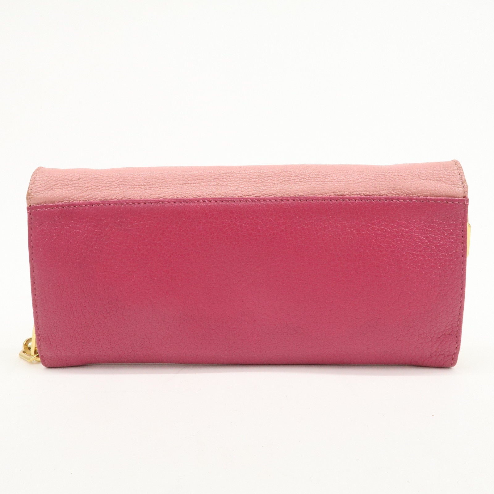 MIU MIU Logo Leather WOC Chain Shoulder Long Wallet Pink 5M1290
