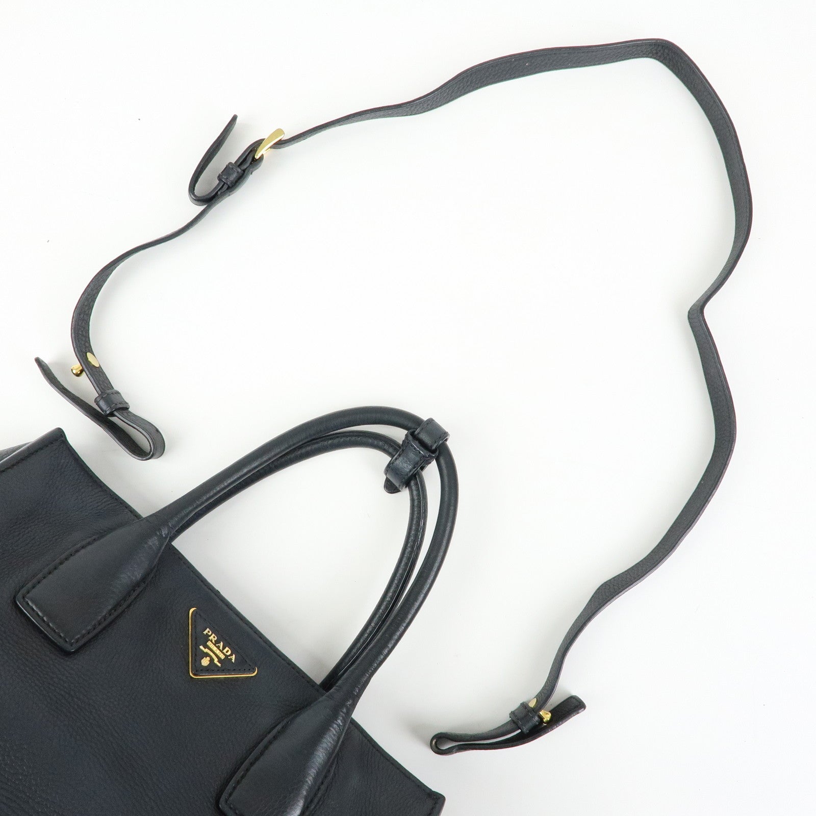 PRADA Triangle Logo Calf Leather 2Way Hand Bag Shoulder Bag Black
