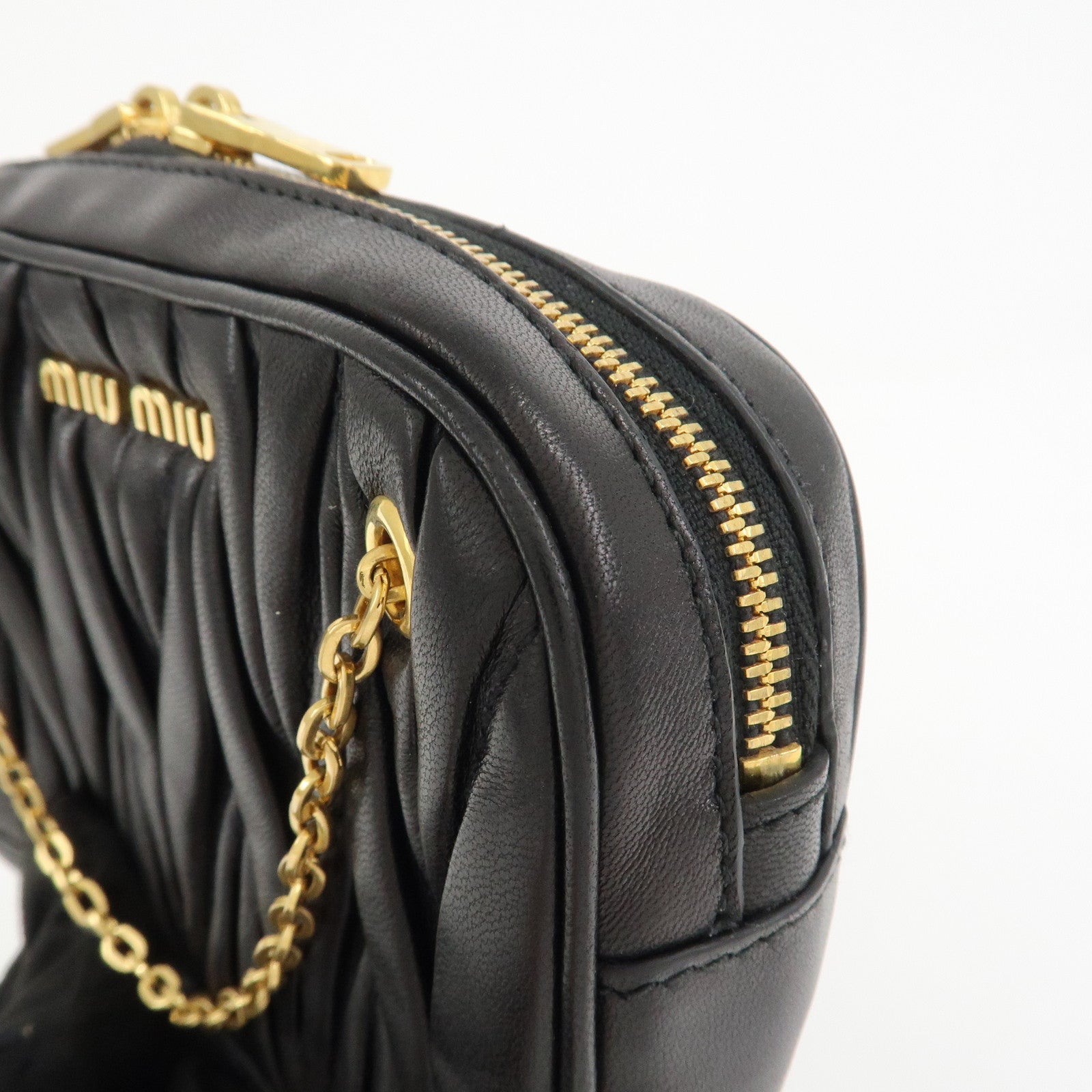 MIU MIU Matelasse Nappa Leather Accessory Chain Pouch Black 5ND001