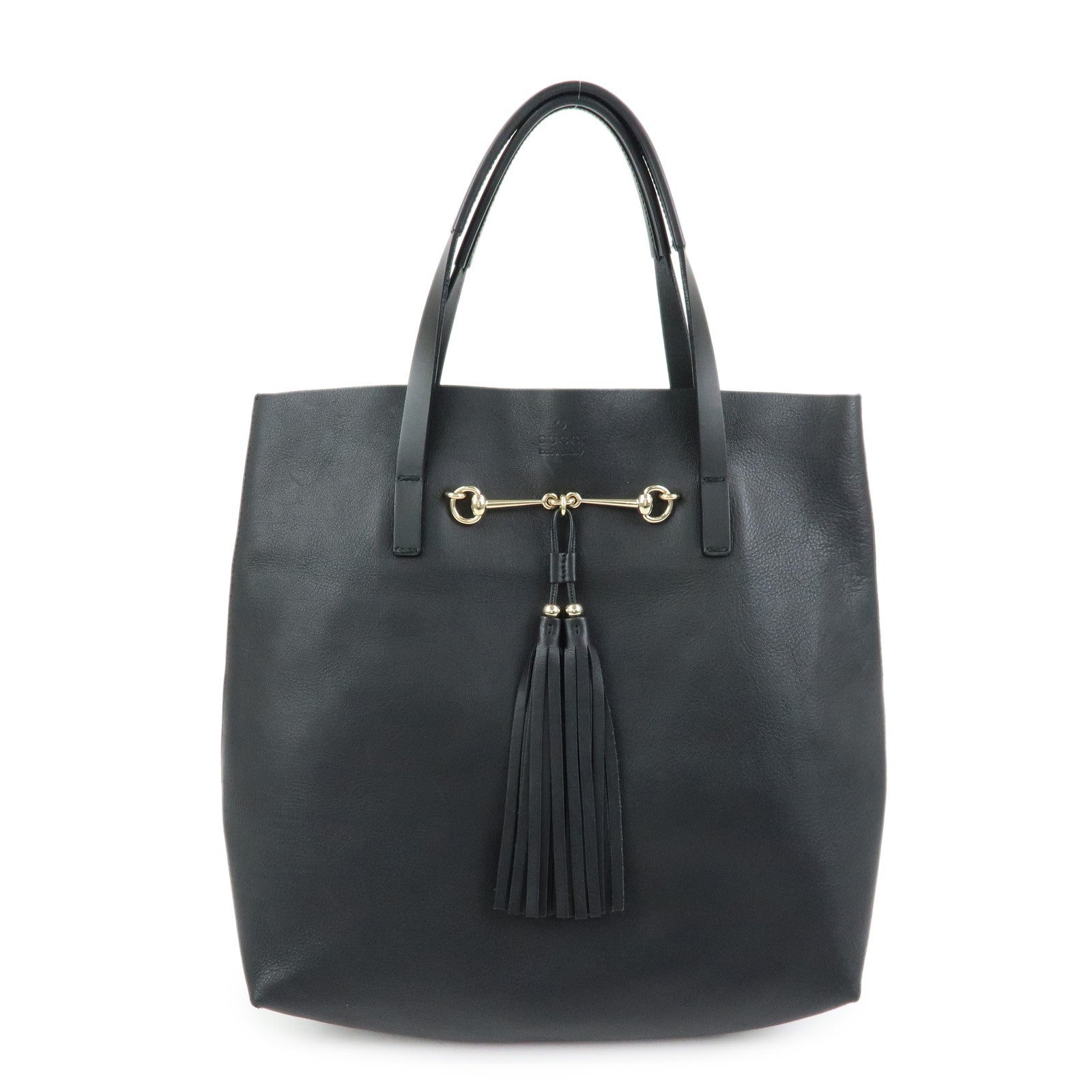 GUCCI Horsebit Leather Tassel Tote Bag Shoulder Bag Black 297006
