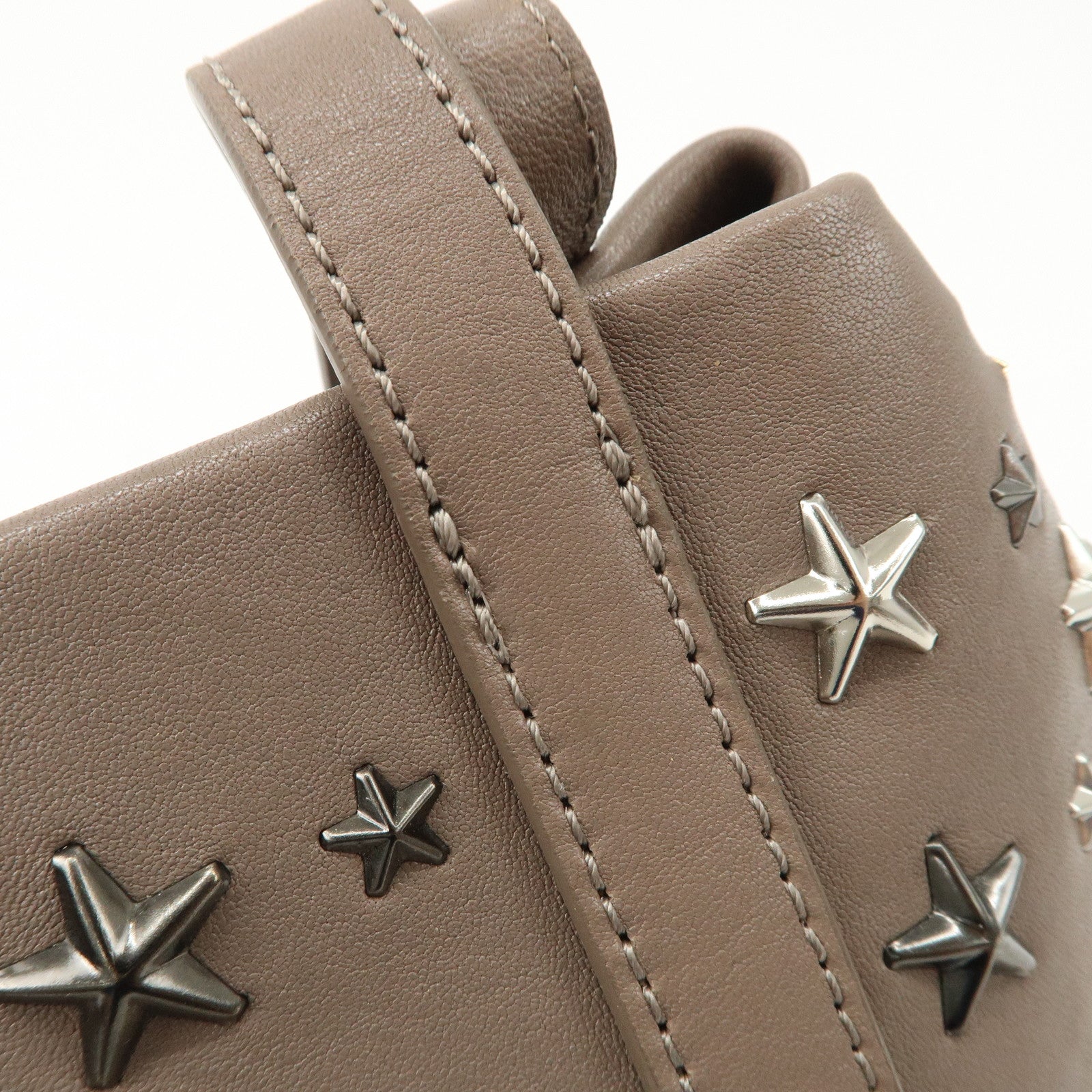 JIMMY CHOO Leather Star Studs Hand Bag Greige Used