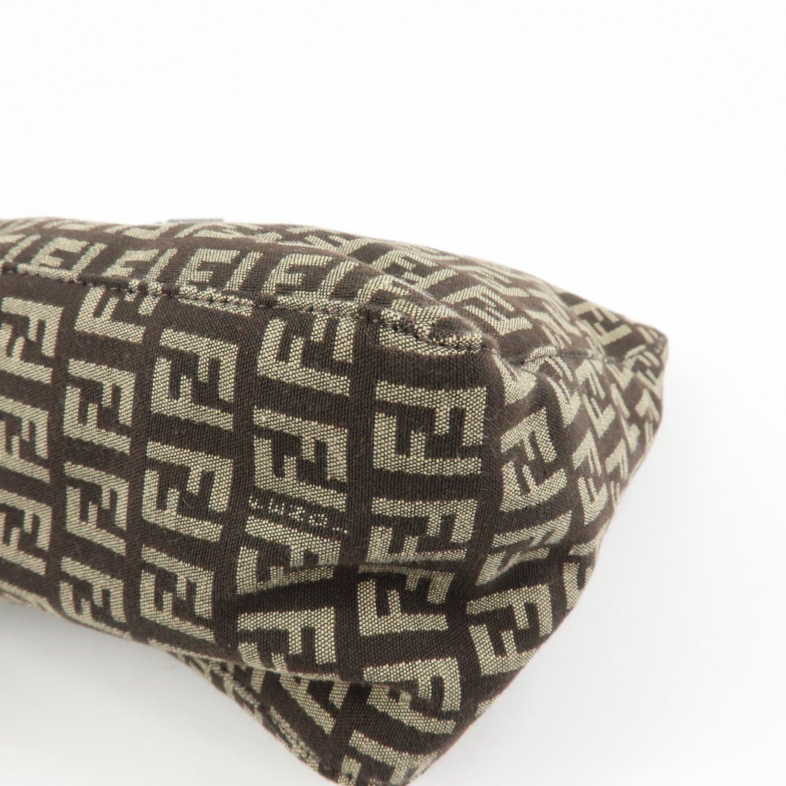 FENDI Zucchino Canvas Leather Hand Bag Pouch Brown 8N0005