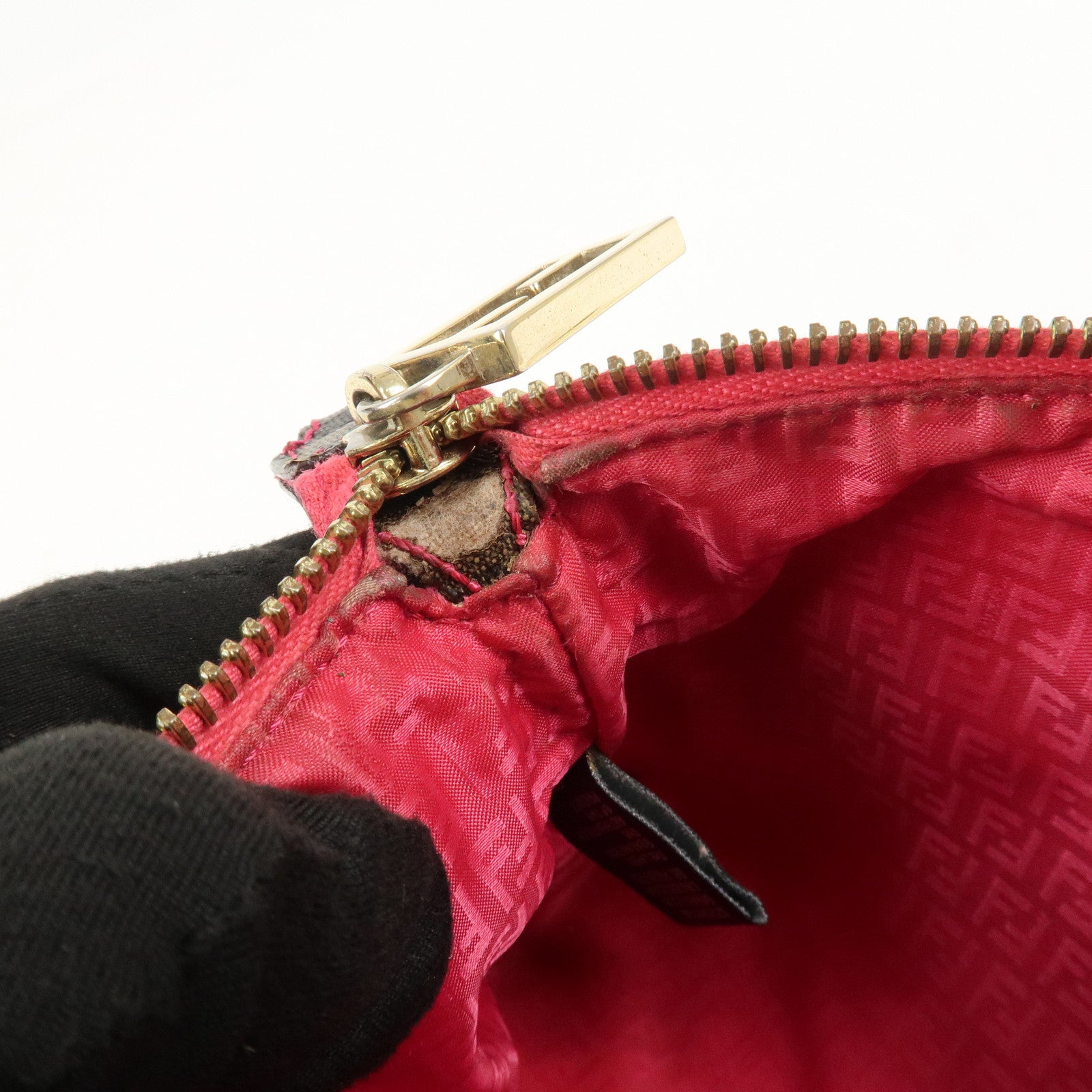 FENDI Zucca PVC Chain Accessory Pouch Hand Bag Brown 8BR592