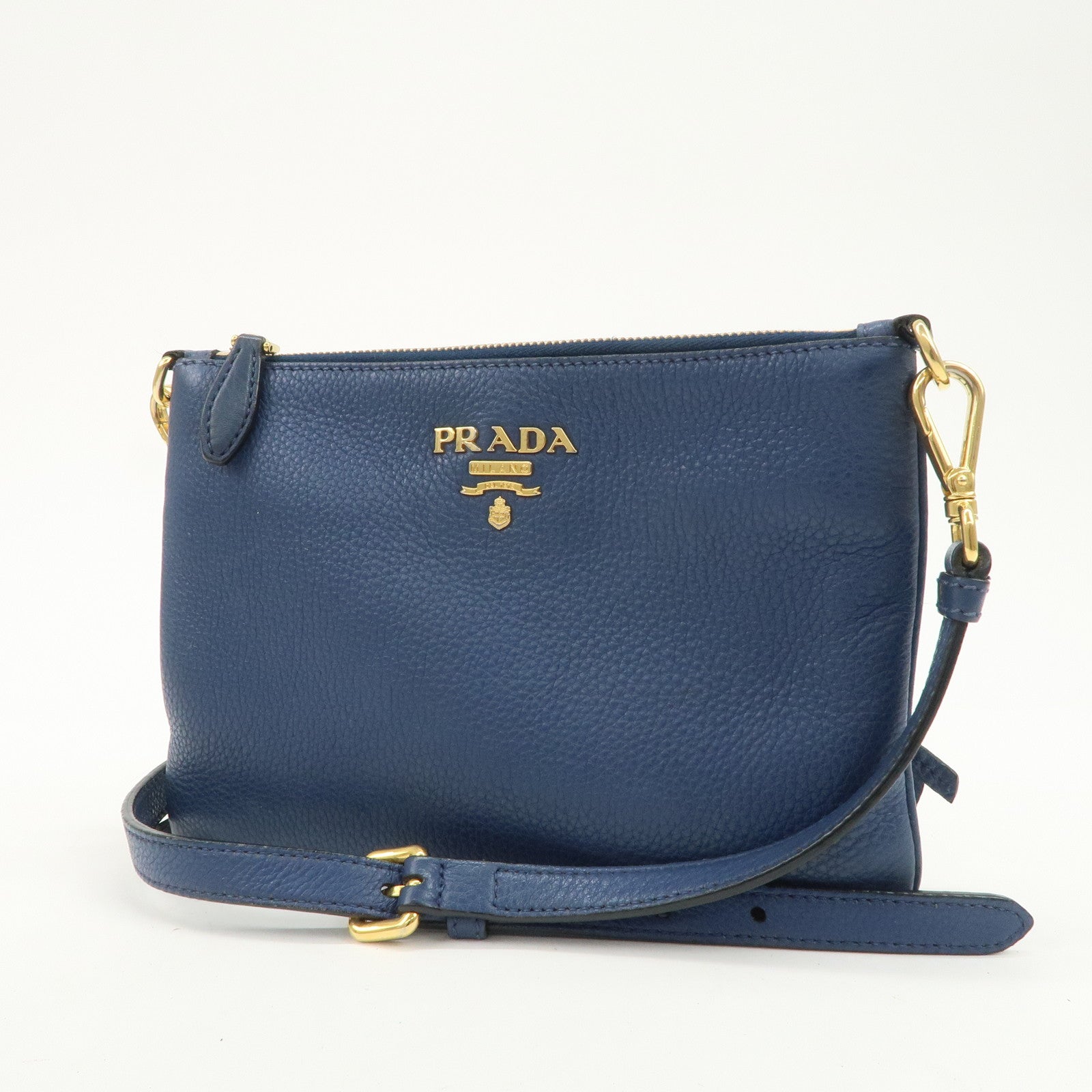 PRADA Logo Leather Shoulder Bag Crossbody Bag Blue 1BH013