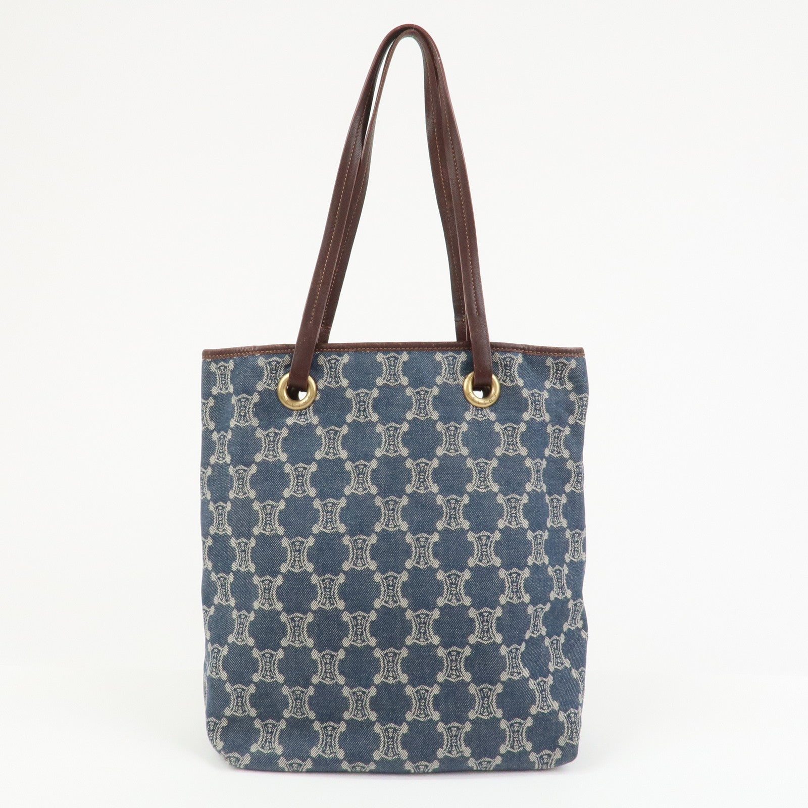 CELINE Macadam Denim Leather Tote Bag Shoulder Bag Blue Brown