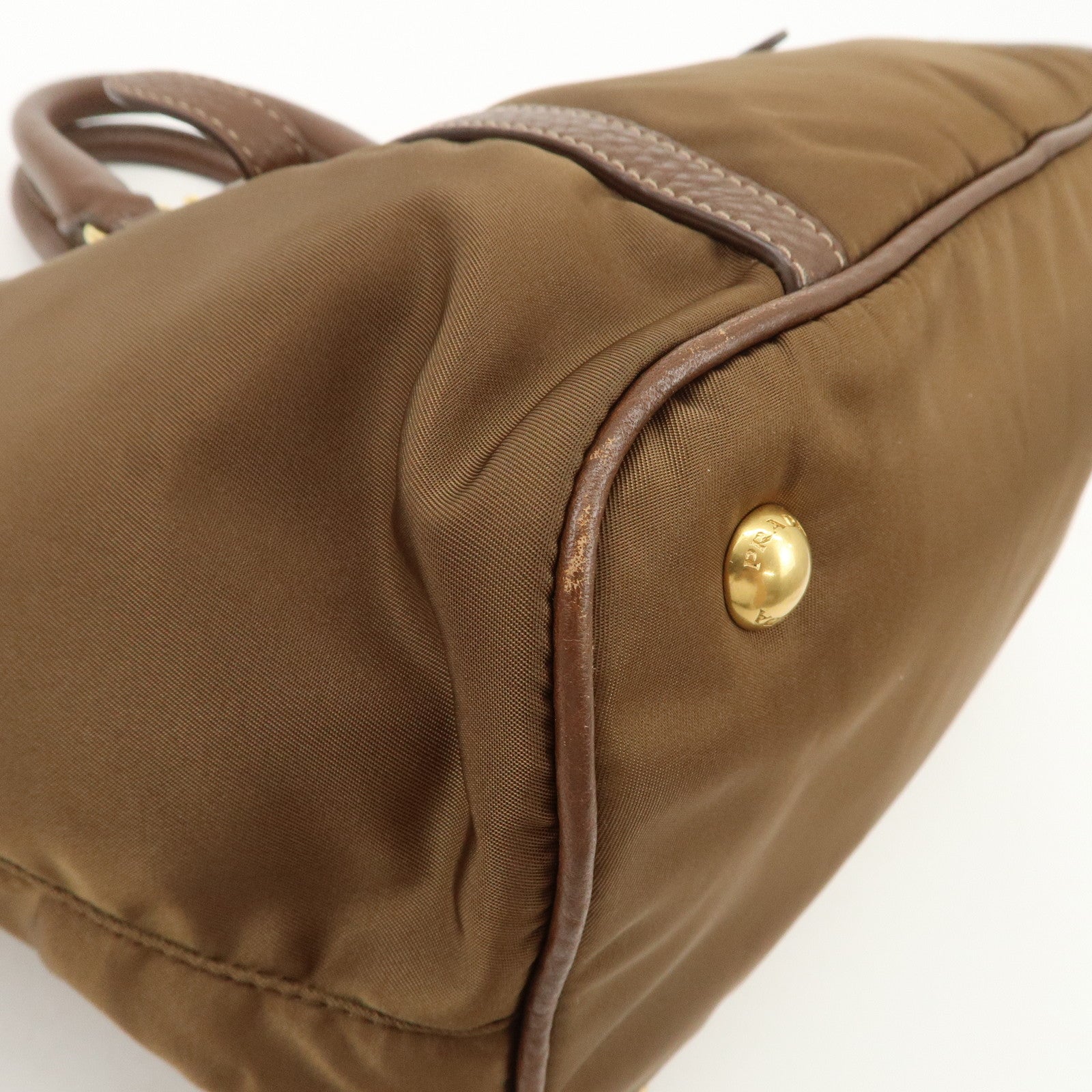 PRADA Logo Nylon Leather 2Way Tote Bag Shoulder Bag Brown BN1841