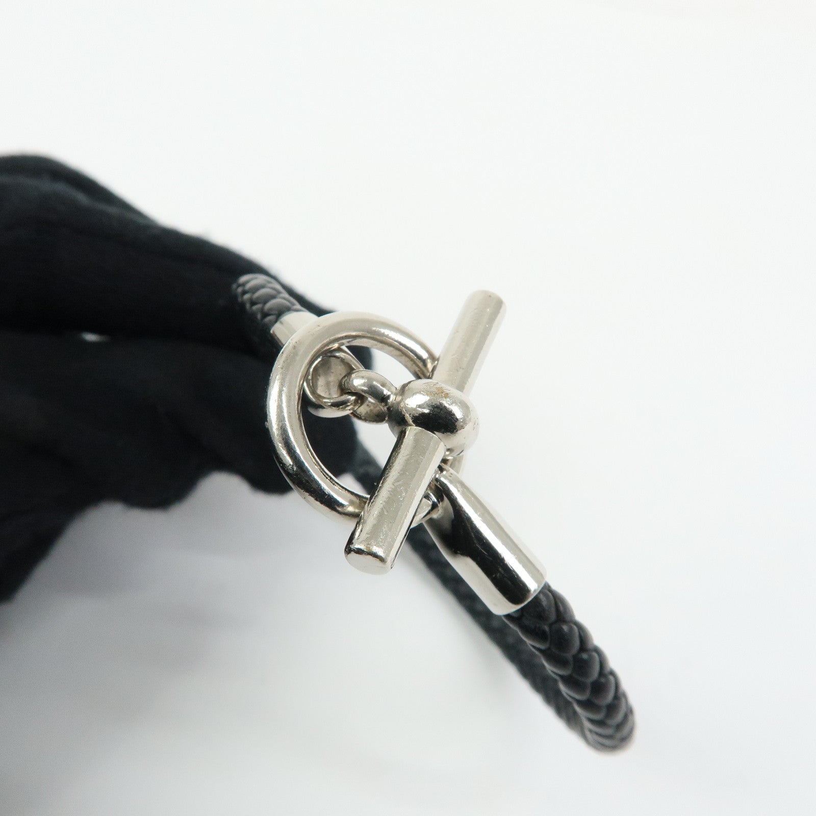 HERMES Glenan H Tresse en Veau Swift Leather Bracelet Black