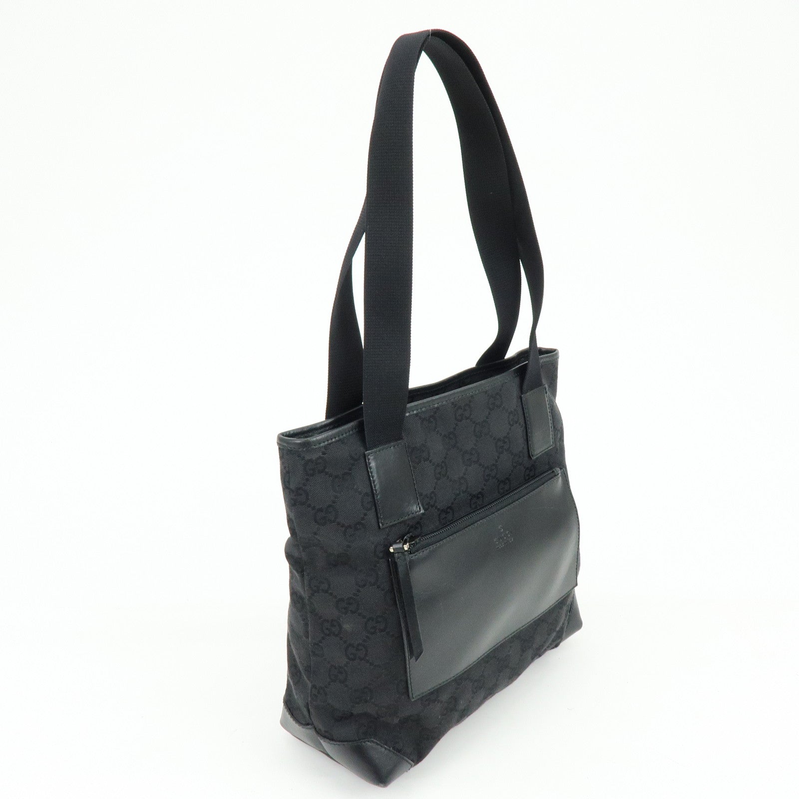 GUCCI GG Canvas Leather Tote Bag Shoulder Bag Black 28893