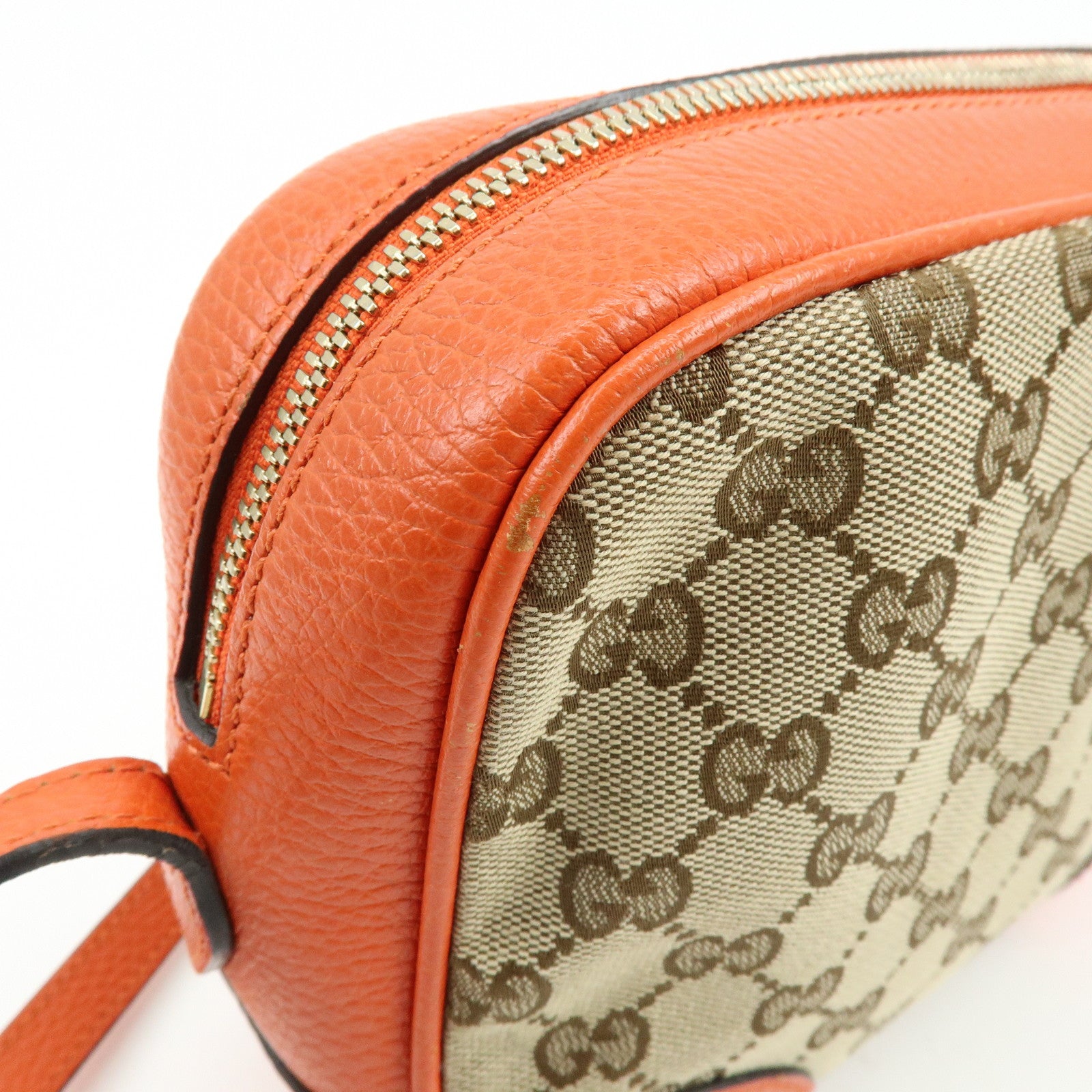 GUCCI GG Canvas Leather Shoulder Bag Beige Orange 449413