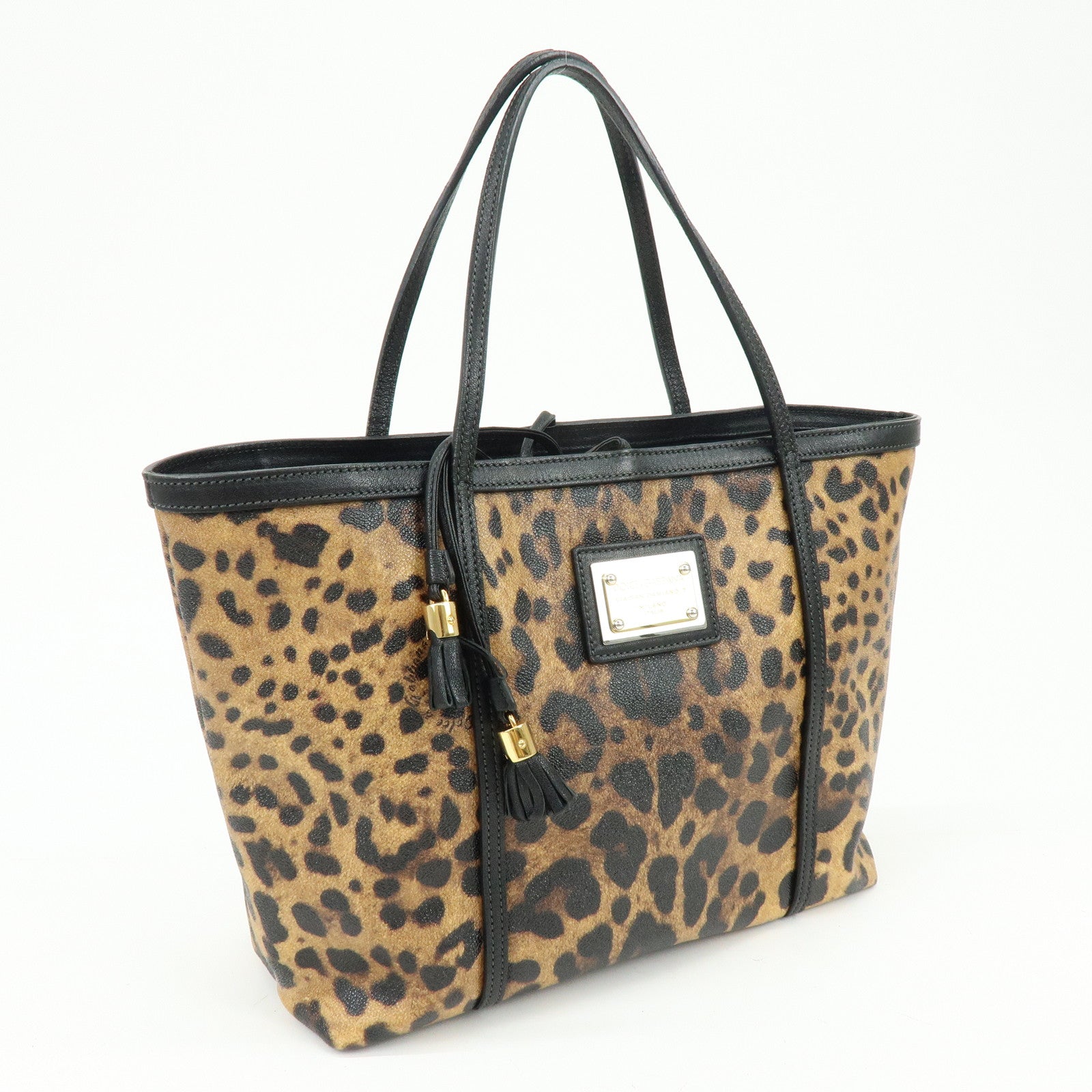 Dolce&Gabbana Leather PVC Coated Canvas Tote Bag Brown Black
