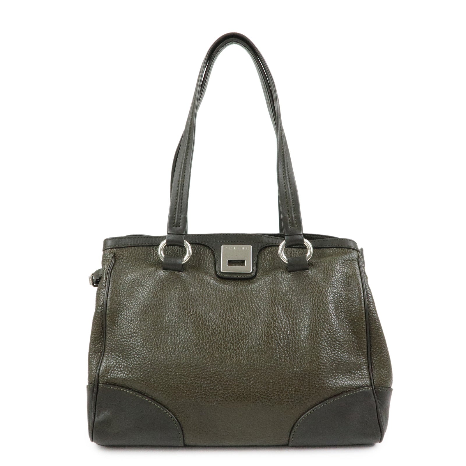 CELINE Logo Leather Tote Bag Shoulder Bag Brown