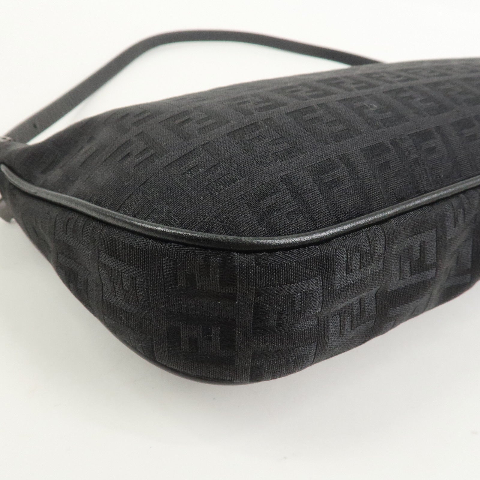 FENDI Zucchino Canvas Leather Shoulder Bag Hand Bag Black