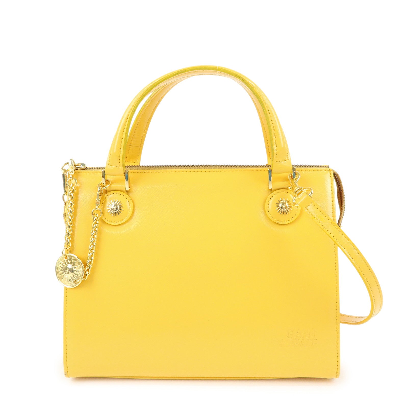 VERSACE Leather Charm 2Way Bag Hand Bag Shoulder Bag Yellow