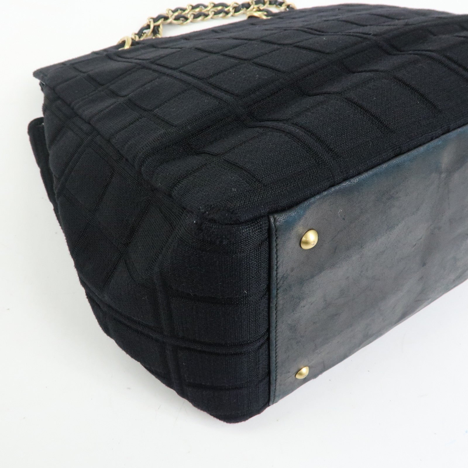 CHANEL COCO Mark Canvas Leather Chain Strap Tote Bag Black