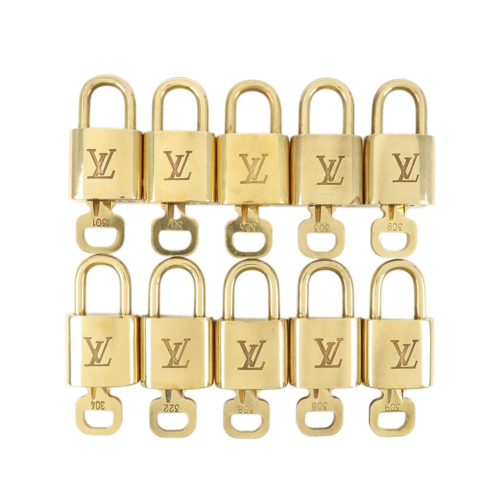 Louis Vuitton Set of 10 Lock & Key Cadena Key Lock Metal Gold Used