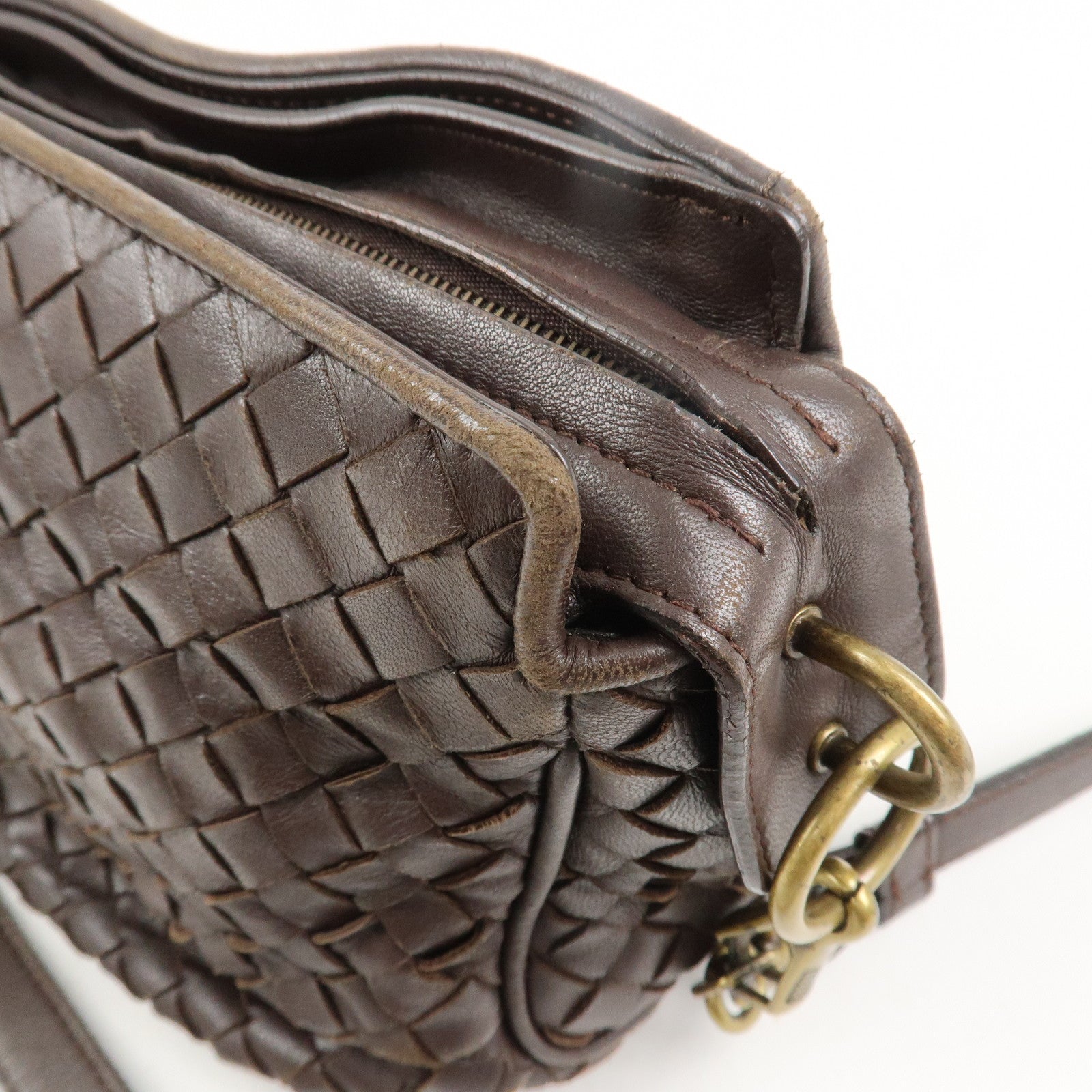 BOTTEGA VENETA Logo Intrecciato Leather Shoulder Bag Brown