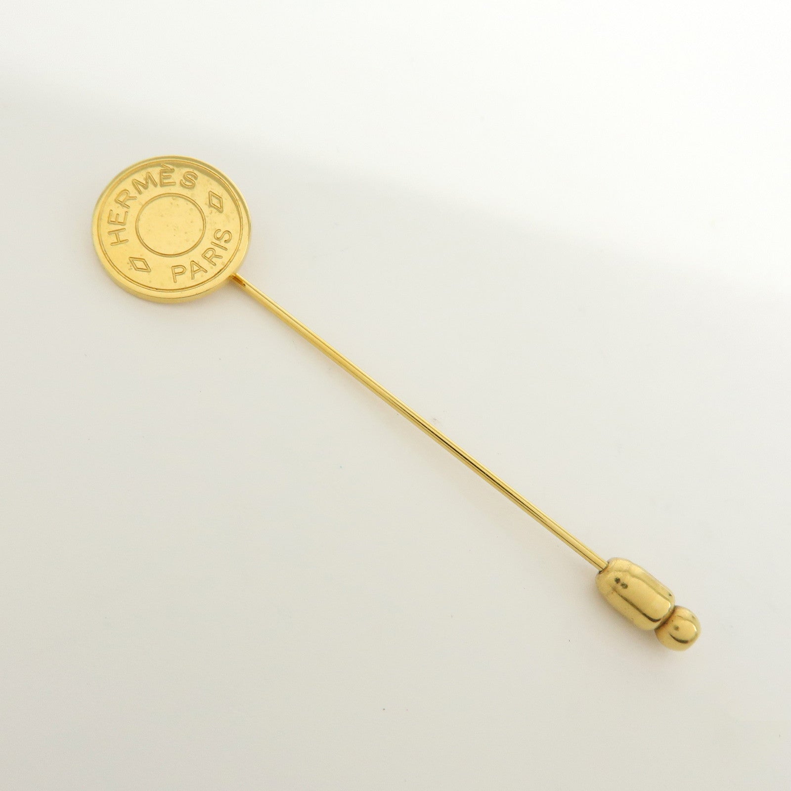 HERMES Sellier Set of 2 Metal Pin Brooch Gold