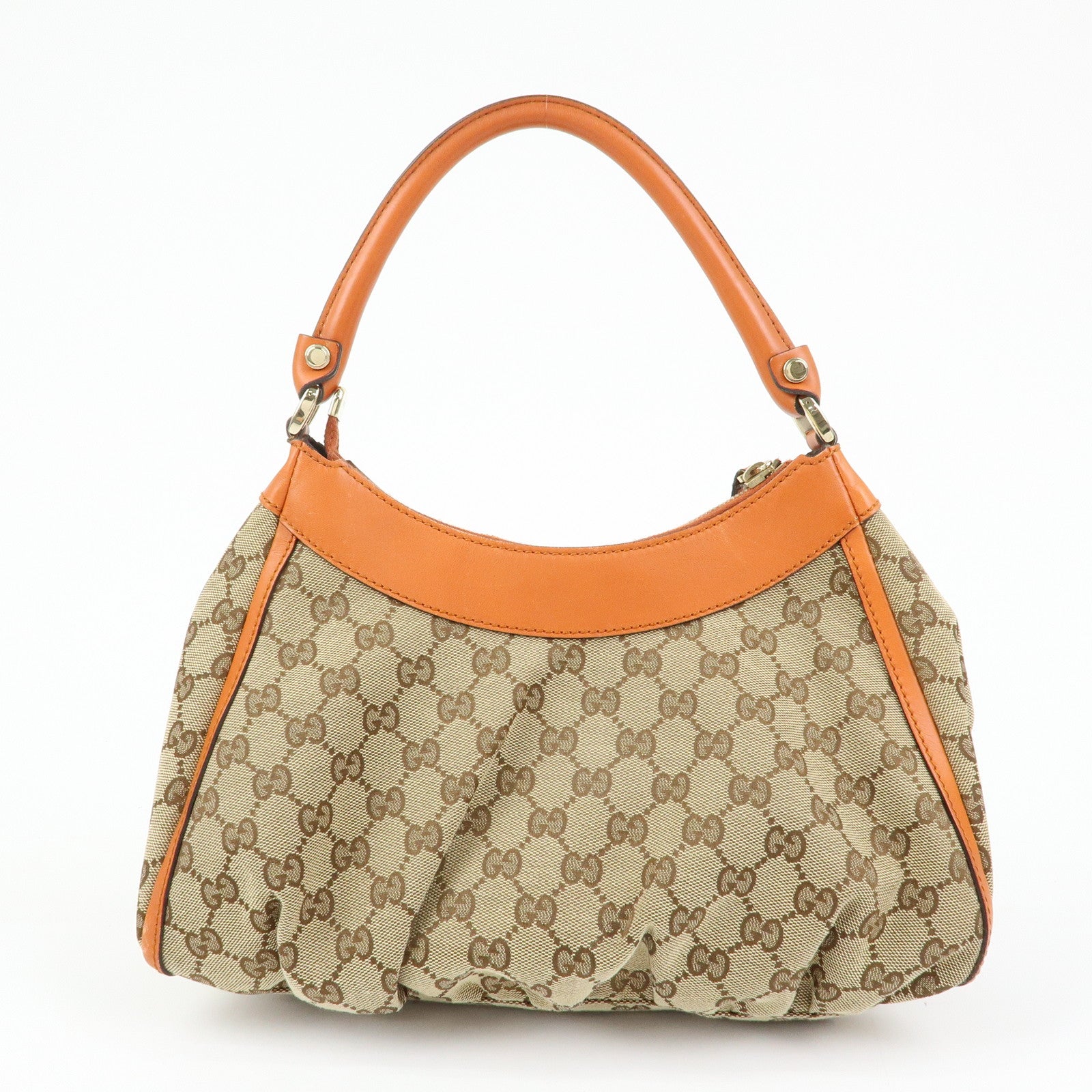 GUCCI Abbey GG Canvas Leather Shoulder Bag Beige Orange 190525