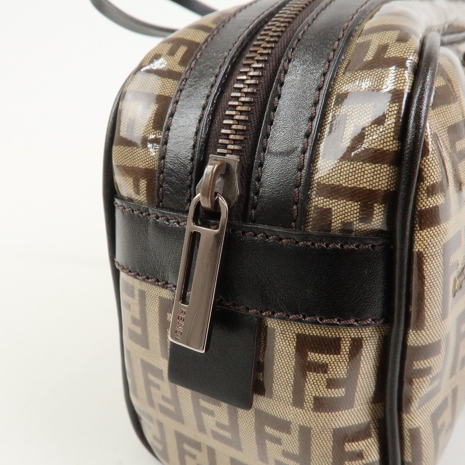 FENDI Zucchino PVC Leather Shoulder Bag Hand Bag Brown 8BL006