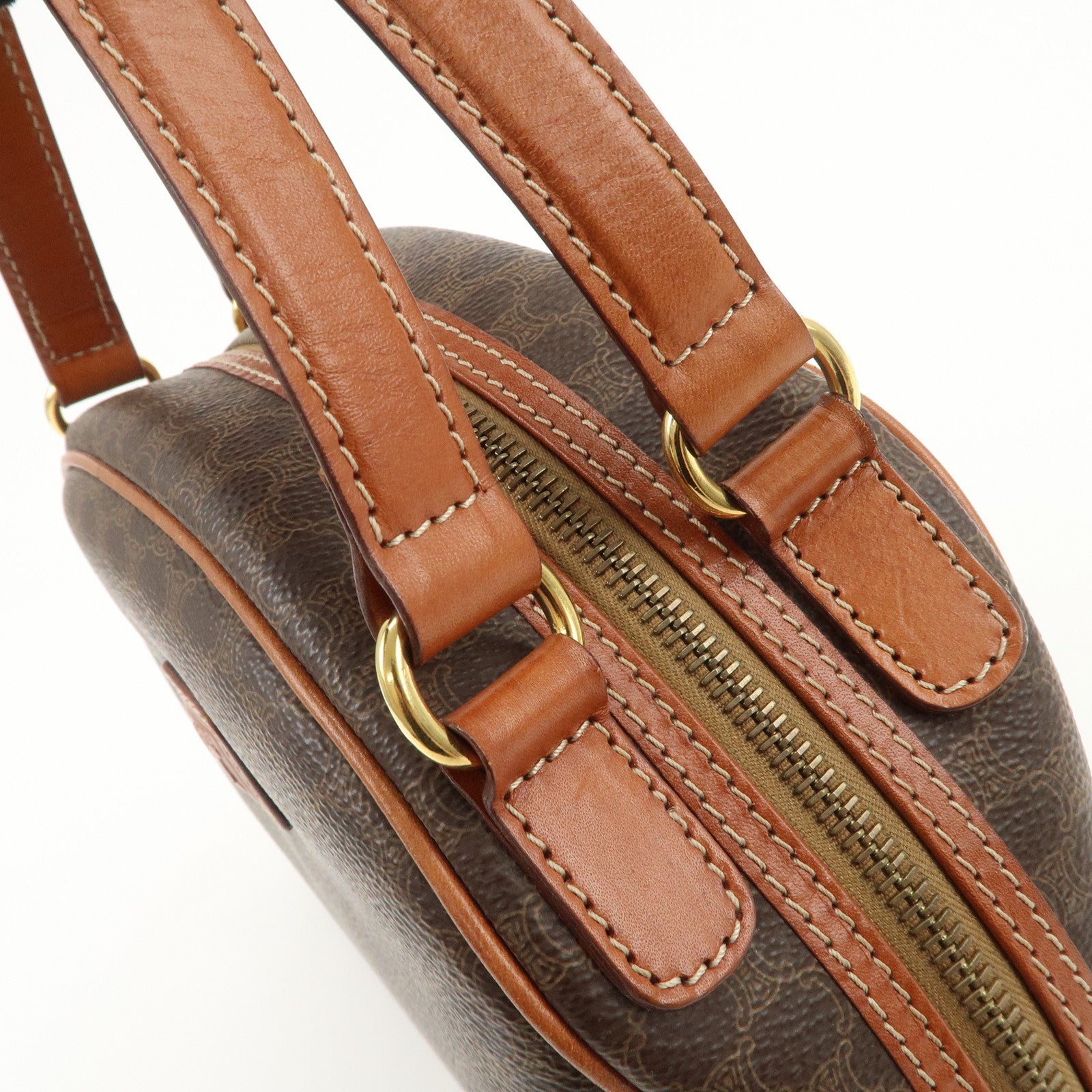 CELINE Macadam Logo PVC Leather Hand Bag Brown Gold