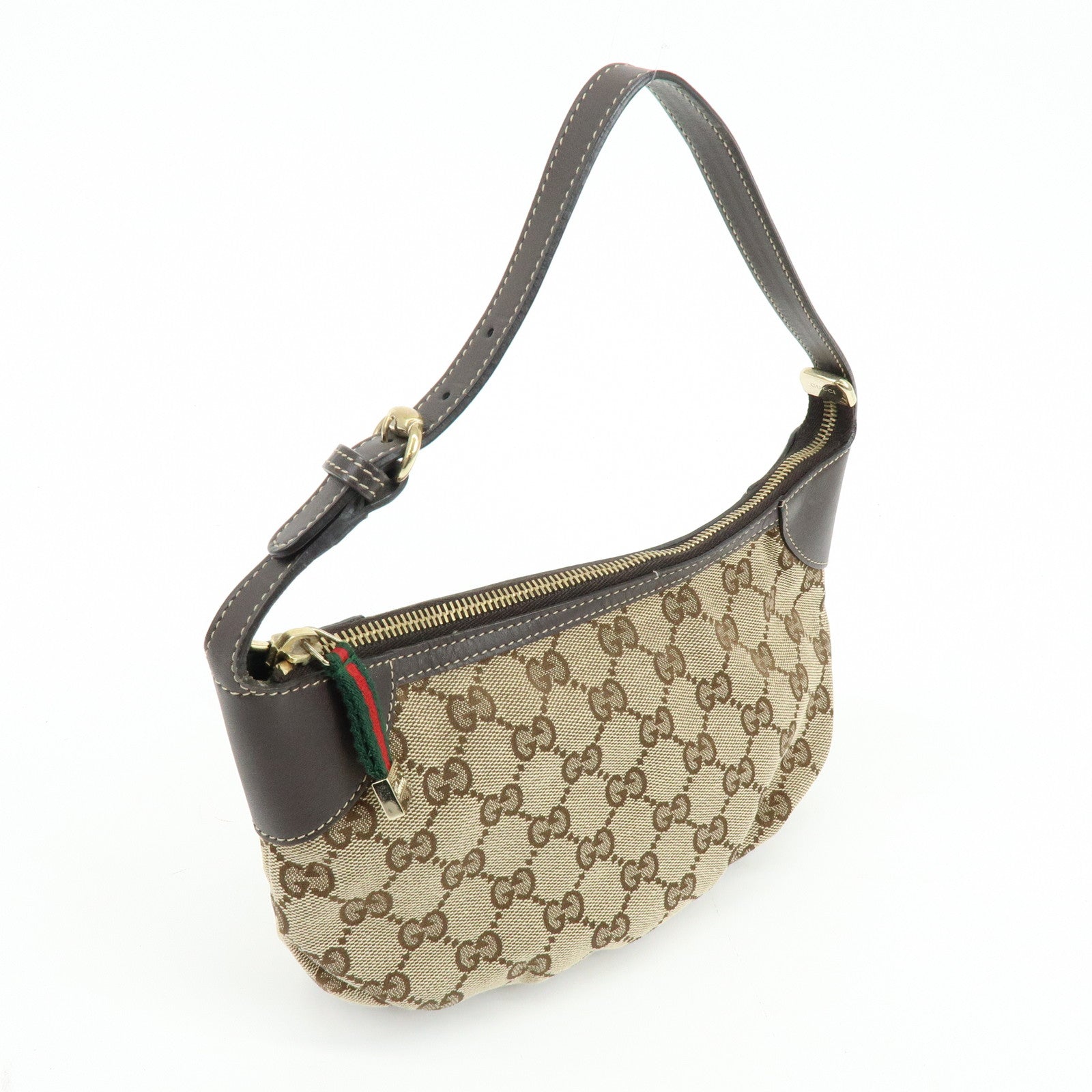GUCCI Sherry Canvas Leather Accessory Pouch Hand Bag Beige 224093