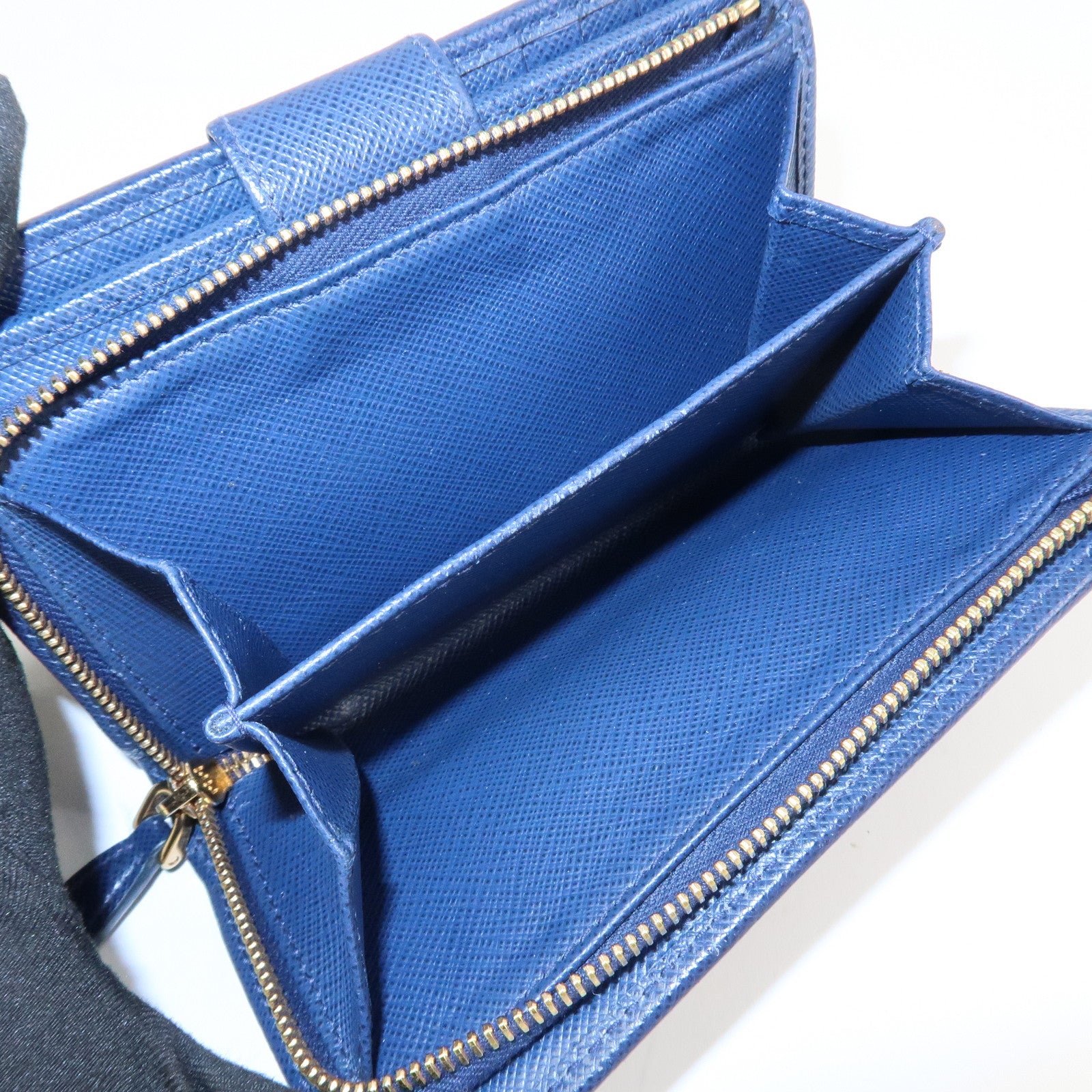 PRADA Logo Saffiano Leather Bi-fold Compact Wallet Navy 1ML018