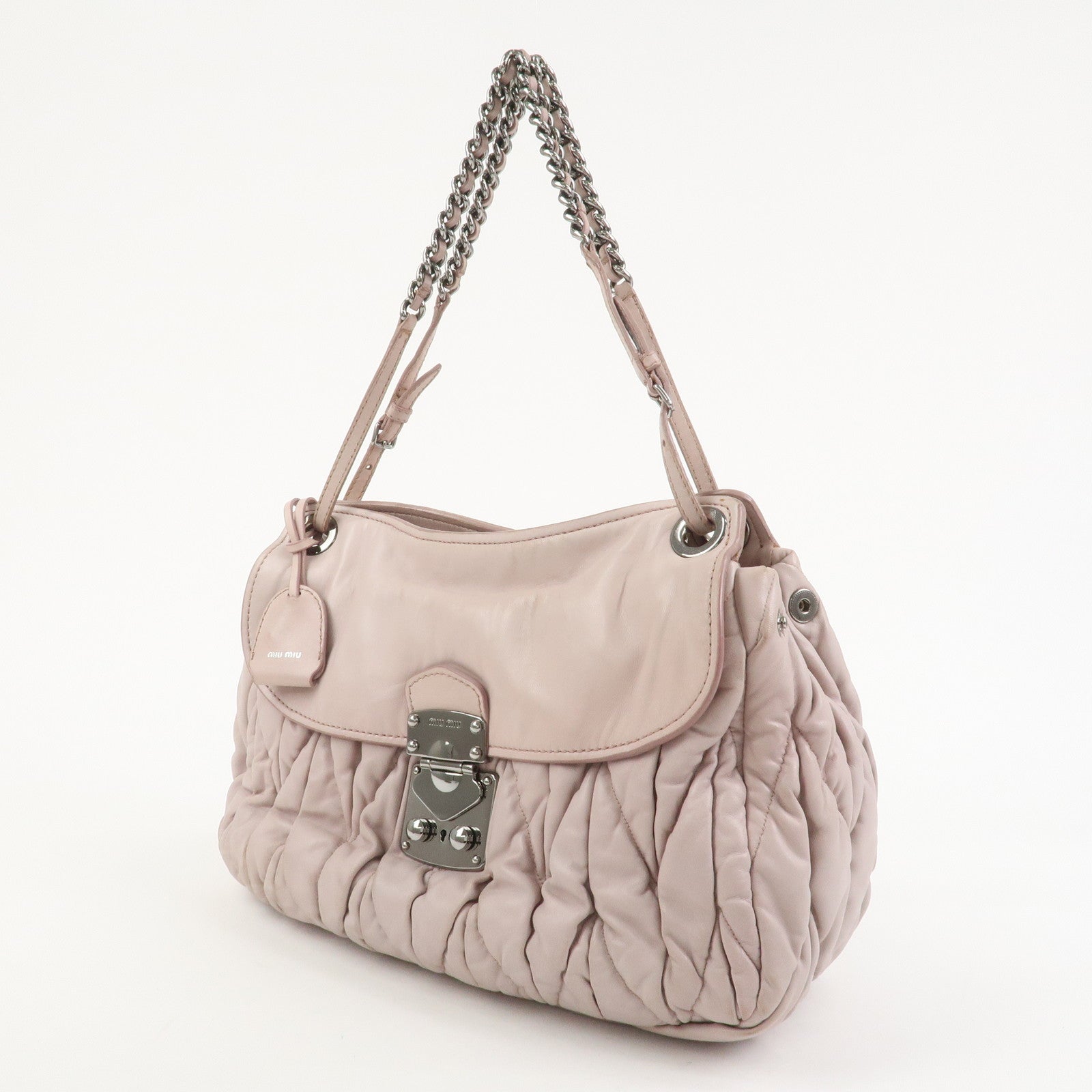 MIU MIU Matelasse Nappa Leather Tote Bag Shoulder Bag Light Pink