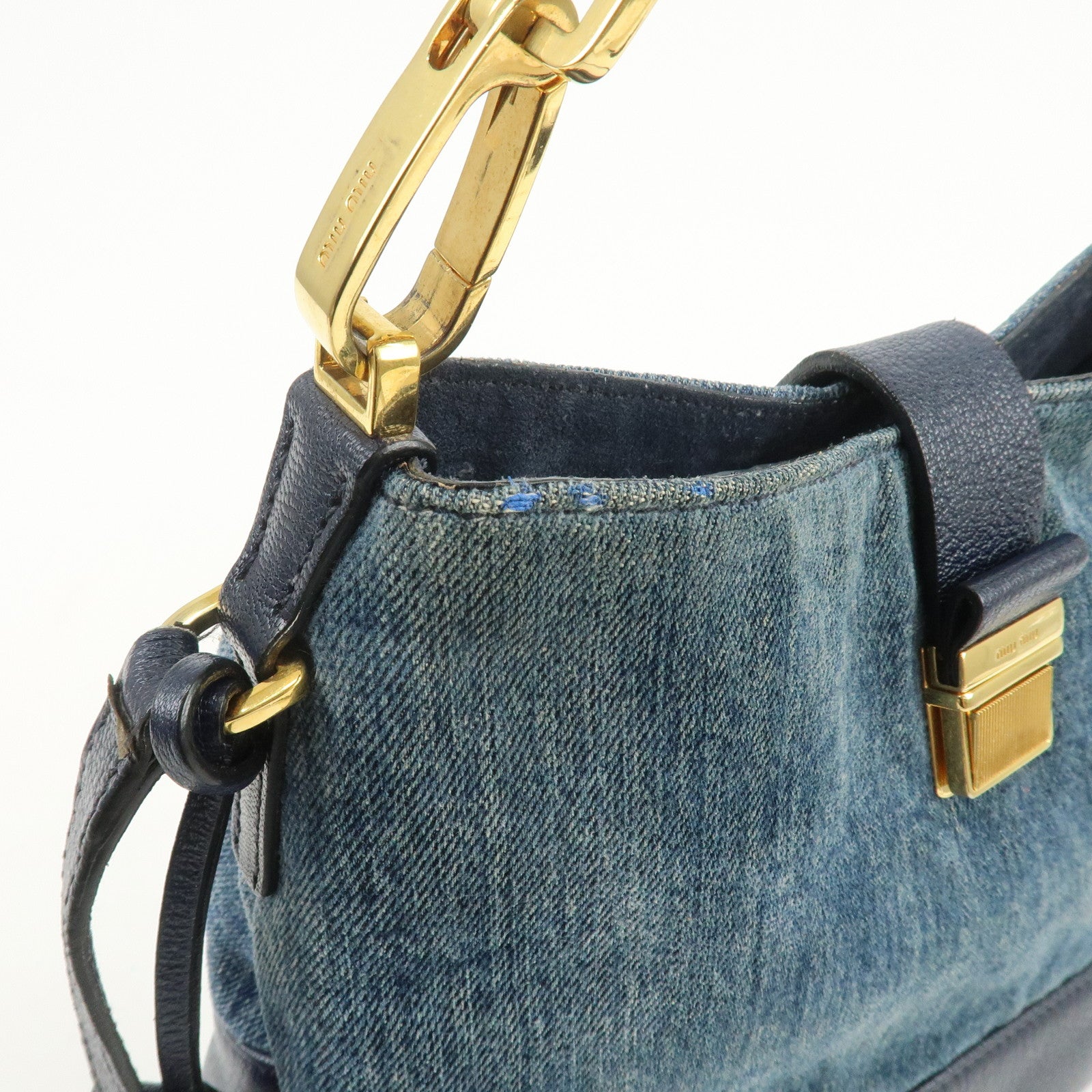 MIU MIU Madras Leather Denim 2Way Bag Hand Bag Shoulder Bag RR1951