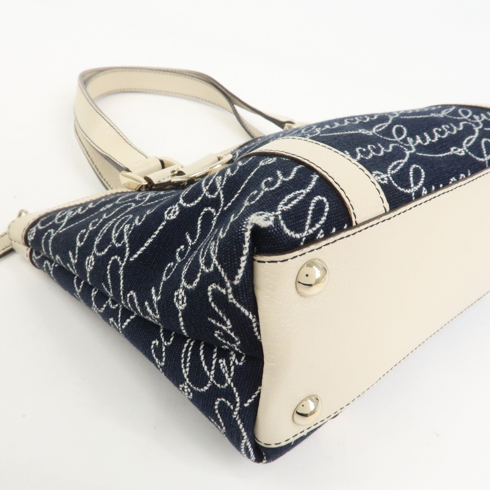 GUCCI Abbey Canvas Leather Tote Bag Shoulder Bag Dark Navy 141471