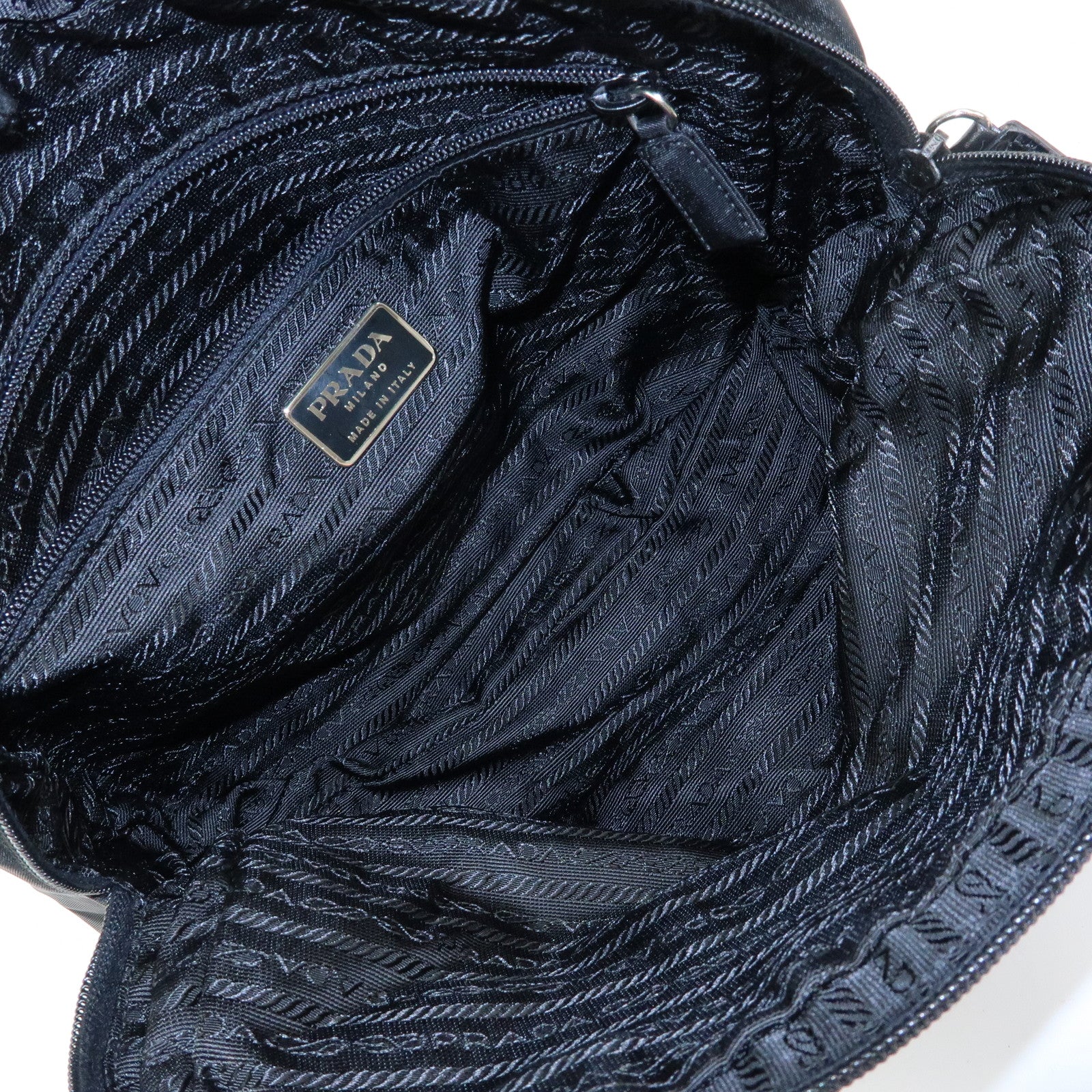 PRADA Triangle Logo Nylon Hand Bag Mini Tote Bag Black B8495