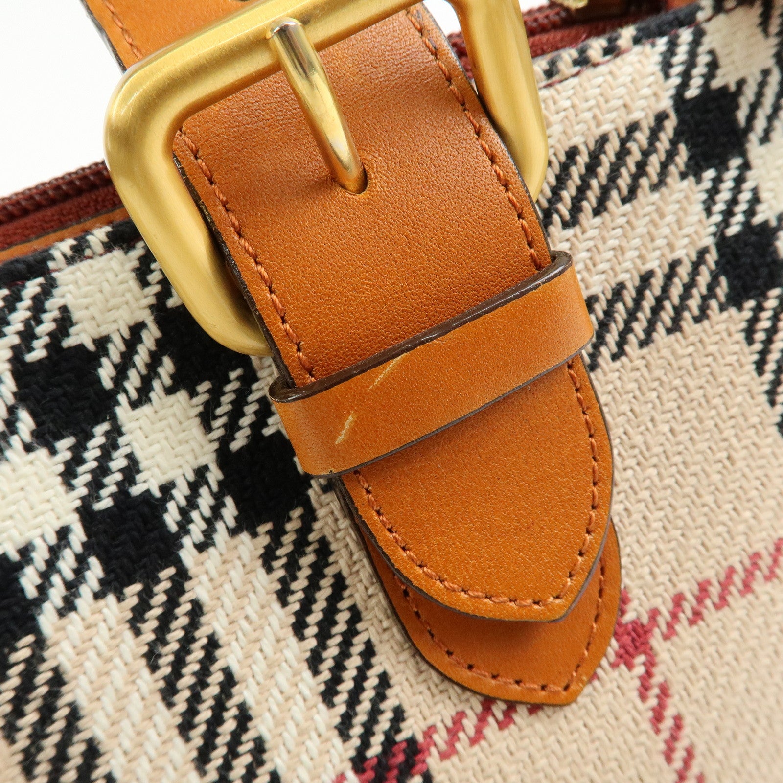 BURBERRY Nova Plaid Canvas Leather Tote Bag Hand Bag Beige Camel