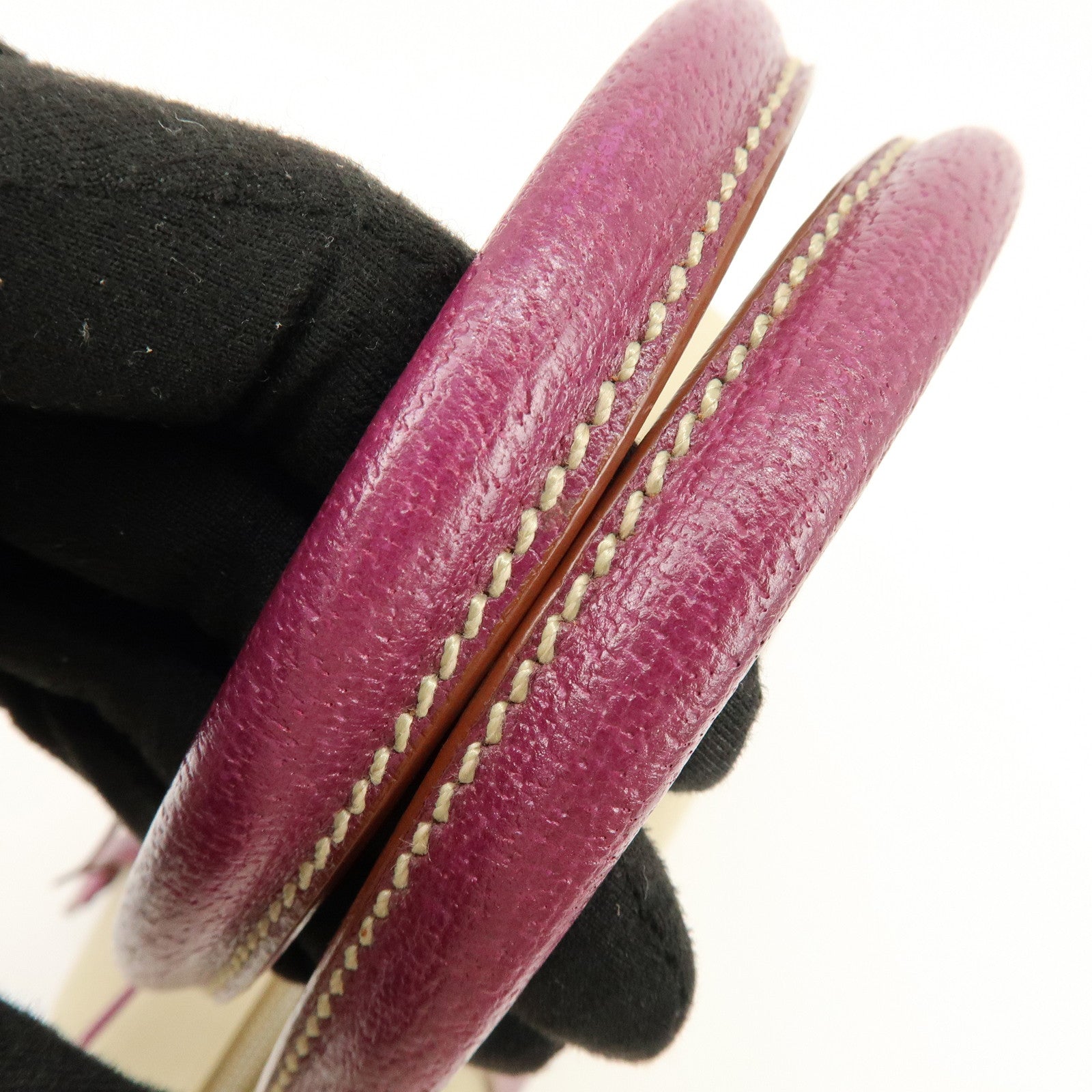 PRADA Triangle Logo Canvas Leather Bowling Bag Natural Purple