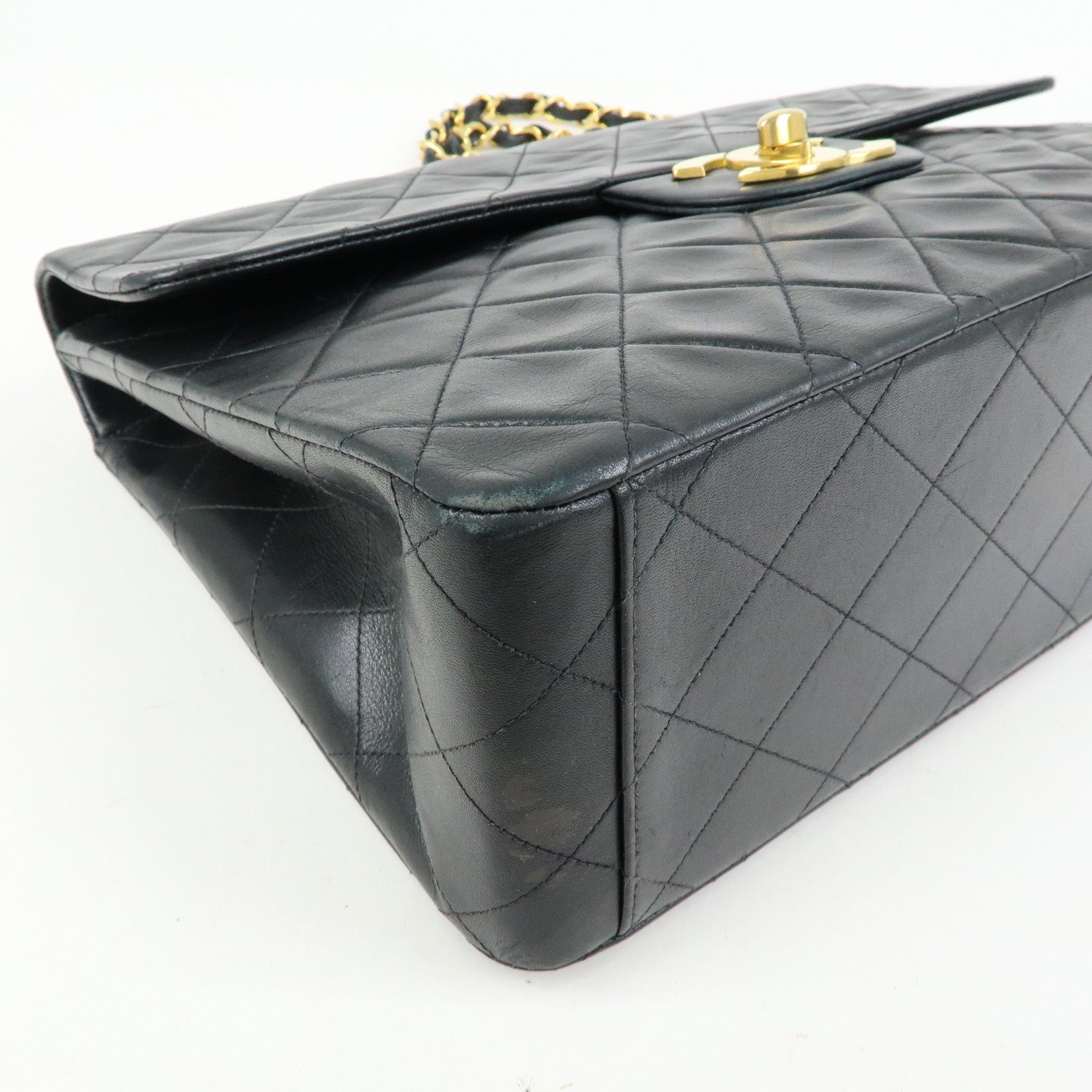 CHANEL Jumbo Matelasse 34 Lamb Skin Flap Shoulder Bag Black A01094