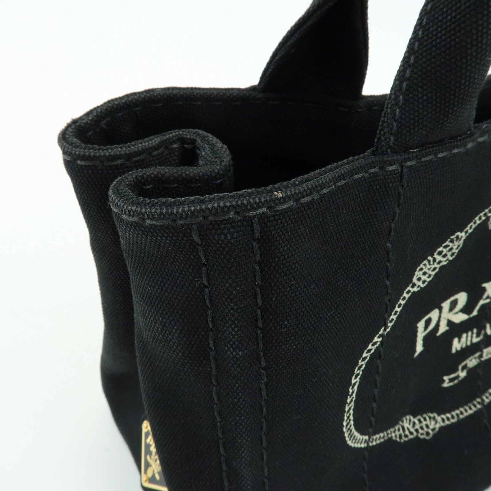 PRADA Triangle Logo Canapa Mini Canvas 2Way Hand Bag Black 1BG439