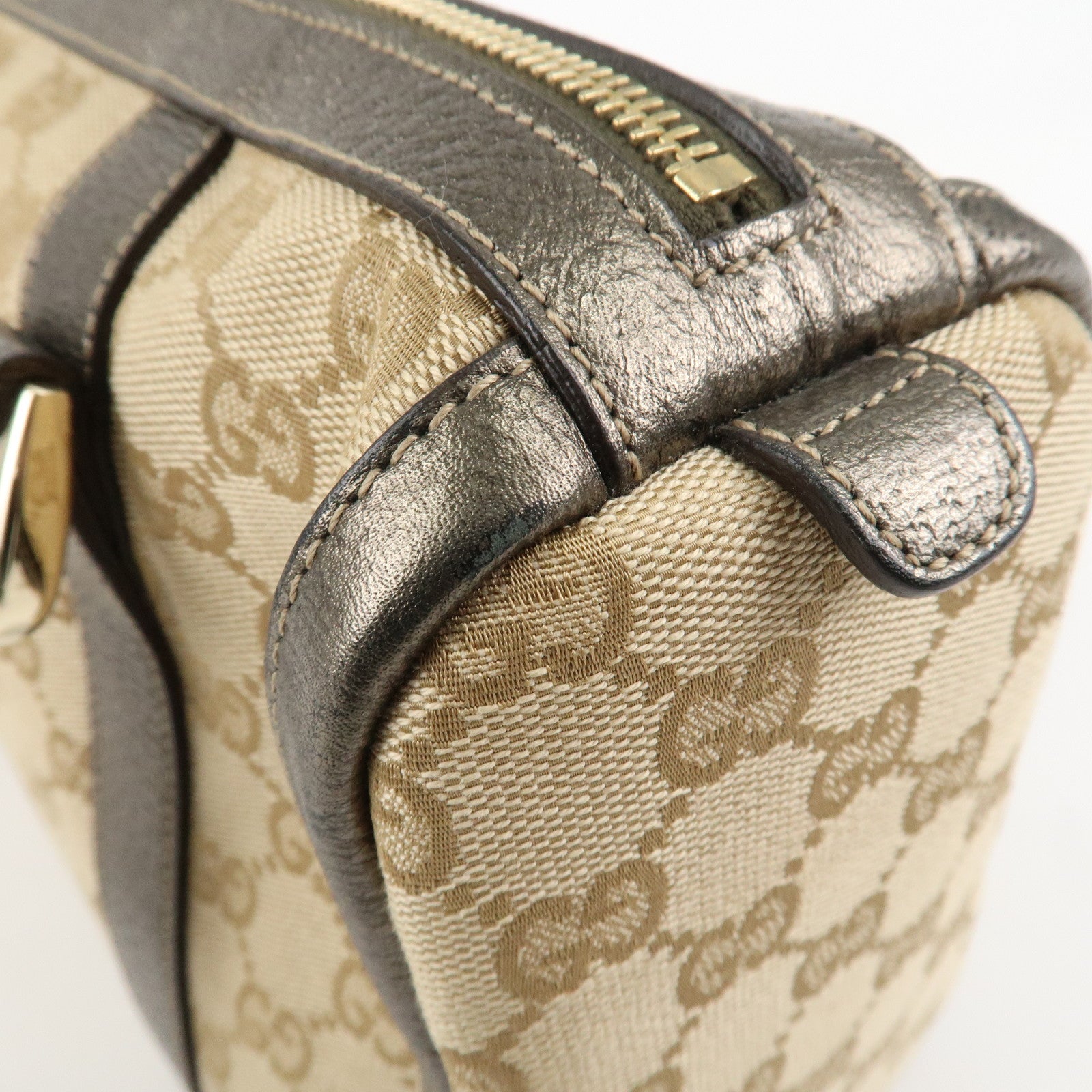 GUCCI Abbey GG Canvas Leather Mini Boston Bag Beige Silver 130942 Used