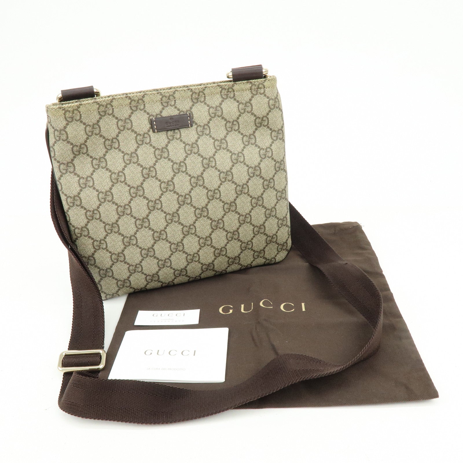 GUCCI GG Supreme Leather Shoulder Bag Gray Beige Brown 201533