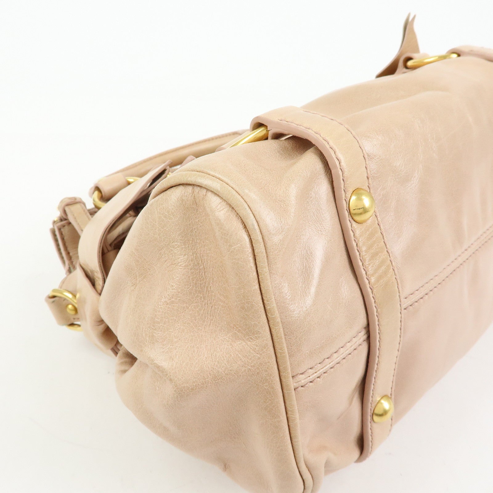 MIU MIU Leather Side Ribbon 2Way Bag Hand Bag Shoulder Bag Beige