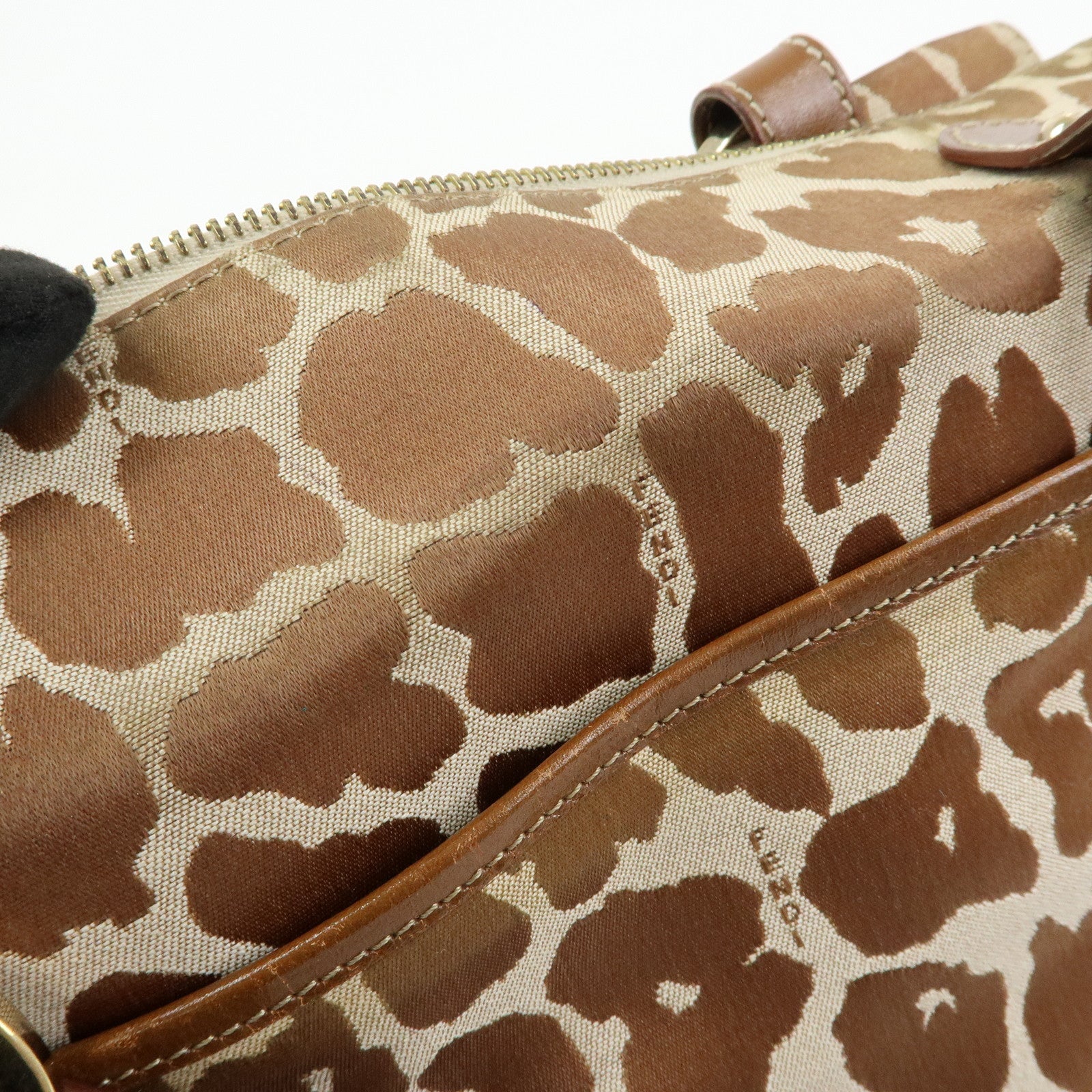 FENDI Canvas Leather Tote Bag Hand Bag Animal Print Brown 8BR628