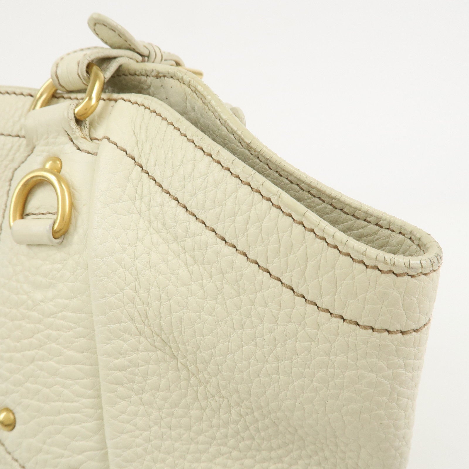 PRADA Logo Calf Leather Tote Bag Shoulder Bag Ivory BR3844