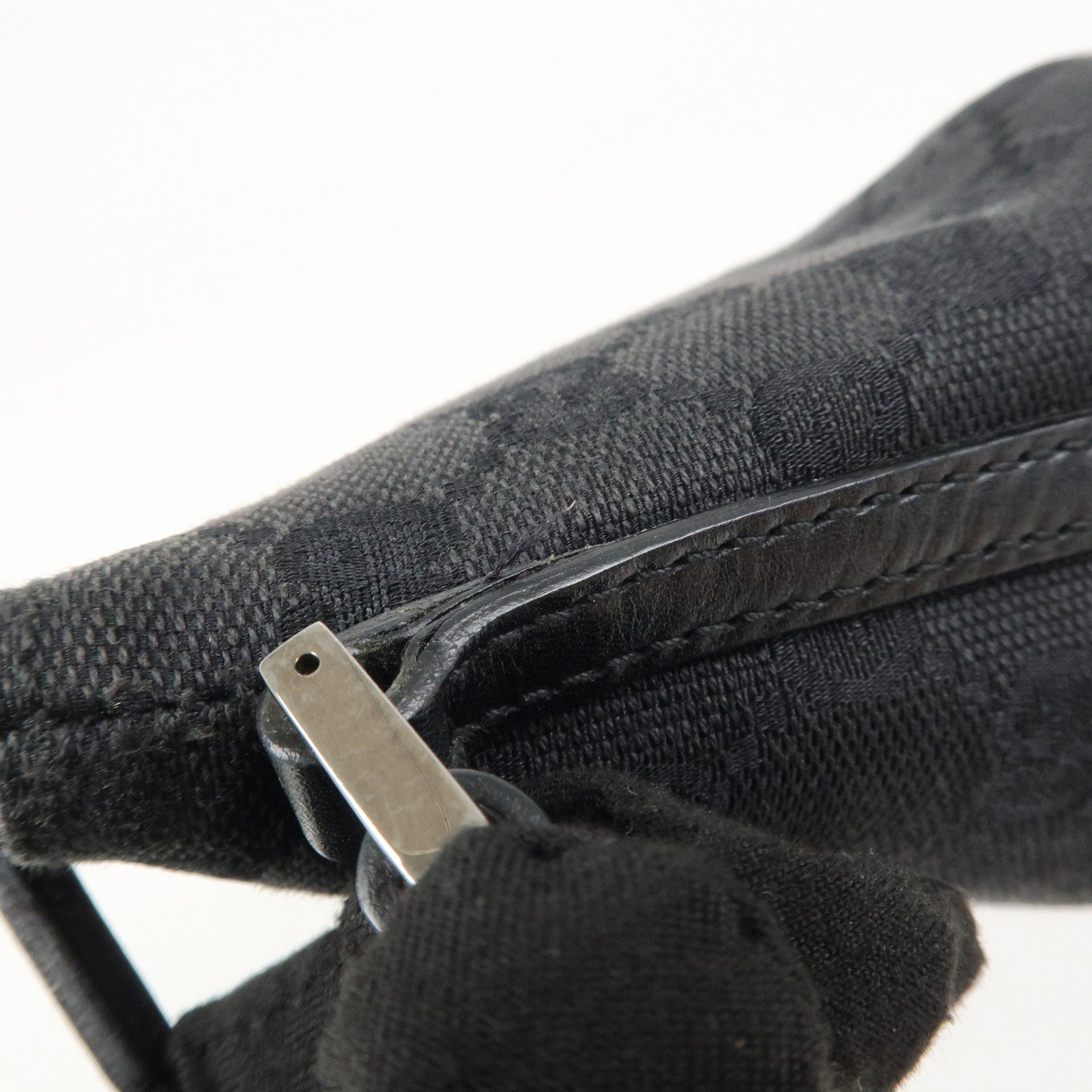 GUCCI Boat Bag GG Canvas Leather Hand Bag Pouch Black 07198