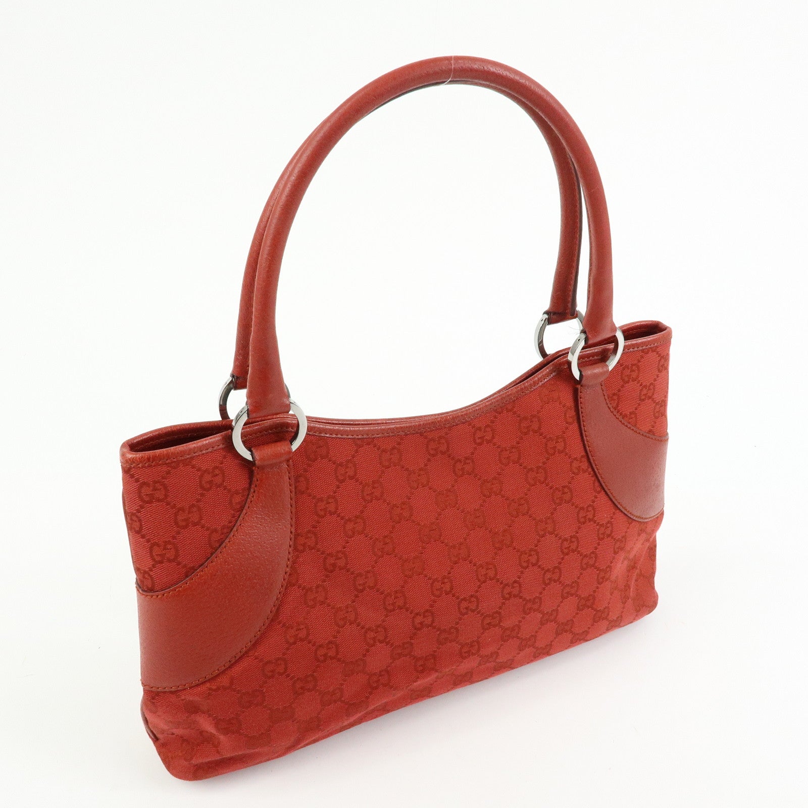 GUCCI GG Canvas Leather Tote Bag Hand Bag Red 113015