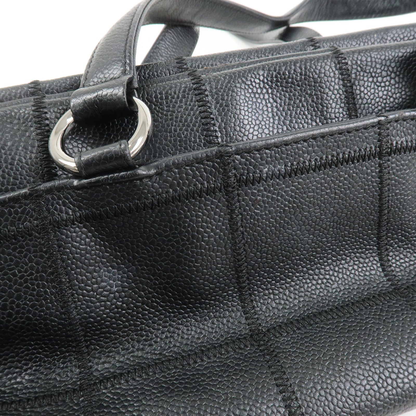 CHANEL Chocolate Bar Caviarskin Boston Bag Hand Bag Black A28023